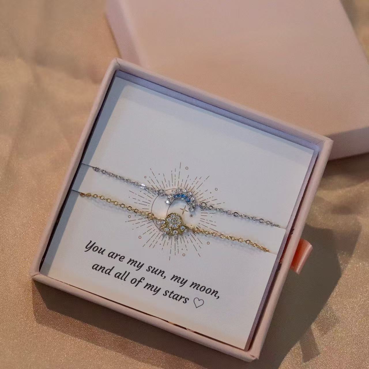 Sun & Moon Sterling silver Bracelet Set: Celestial Couple Jewelry