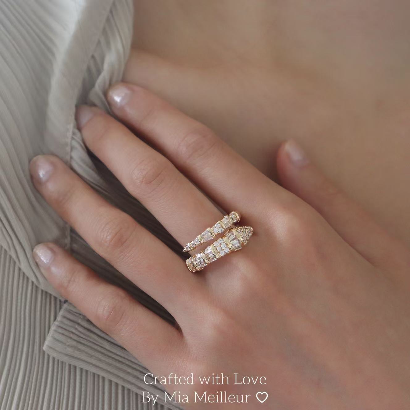 Gold Snake Ring, Adjustable Serpent Crystal Ring MR164