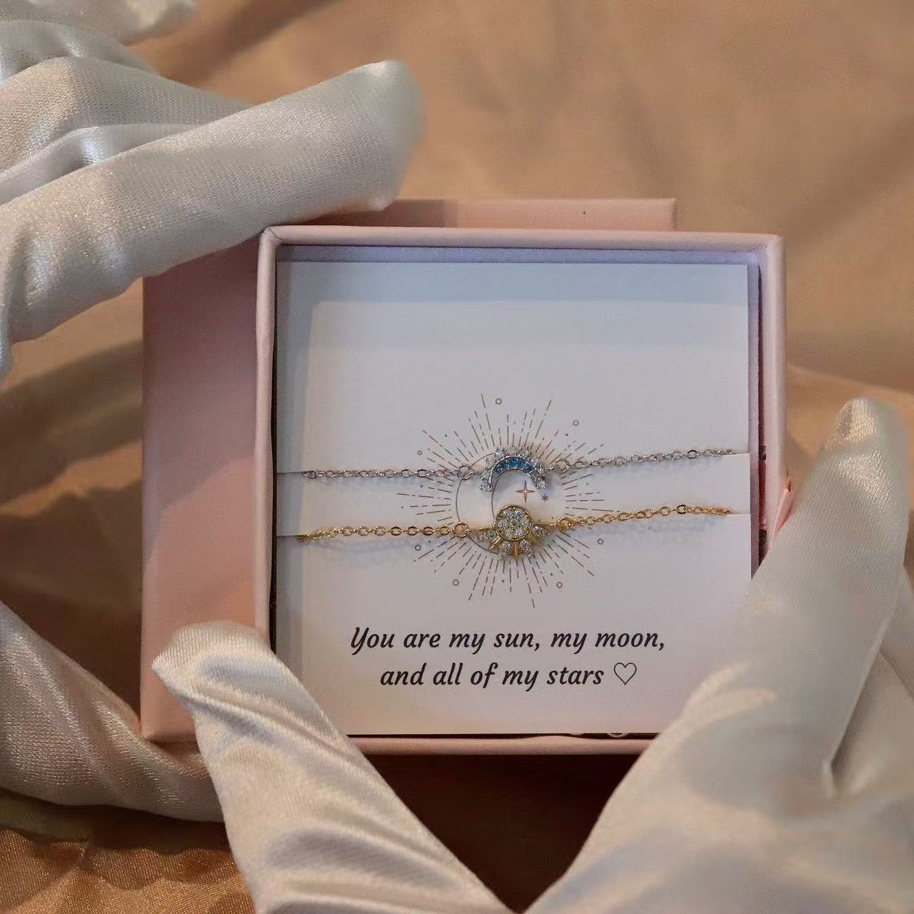 Sun & Moon Sterling silver Bracelet Set: Celestial Couple Jewelry