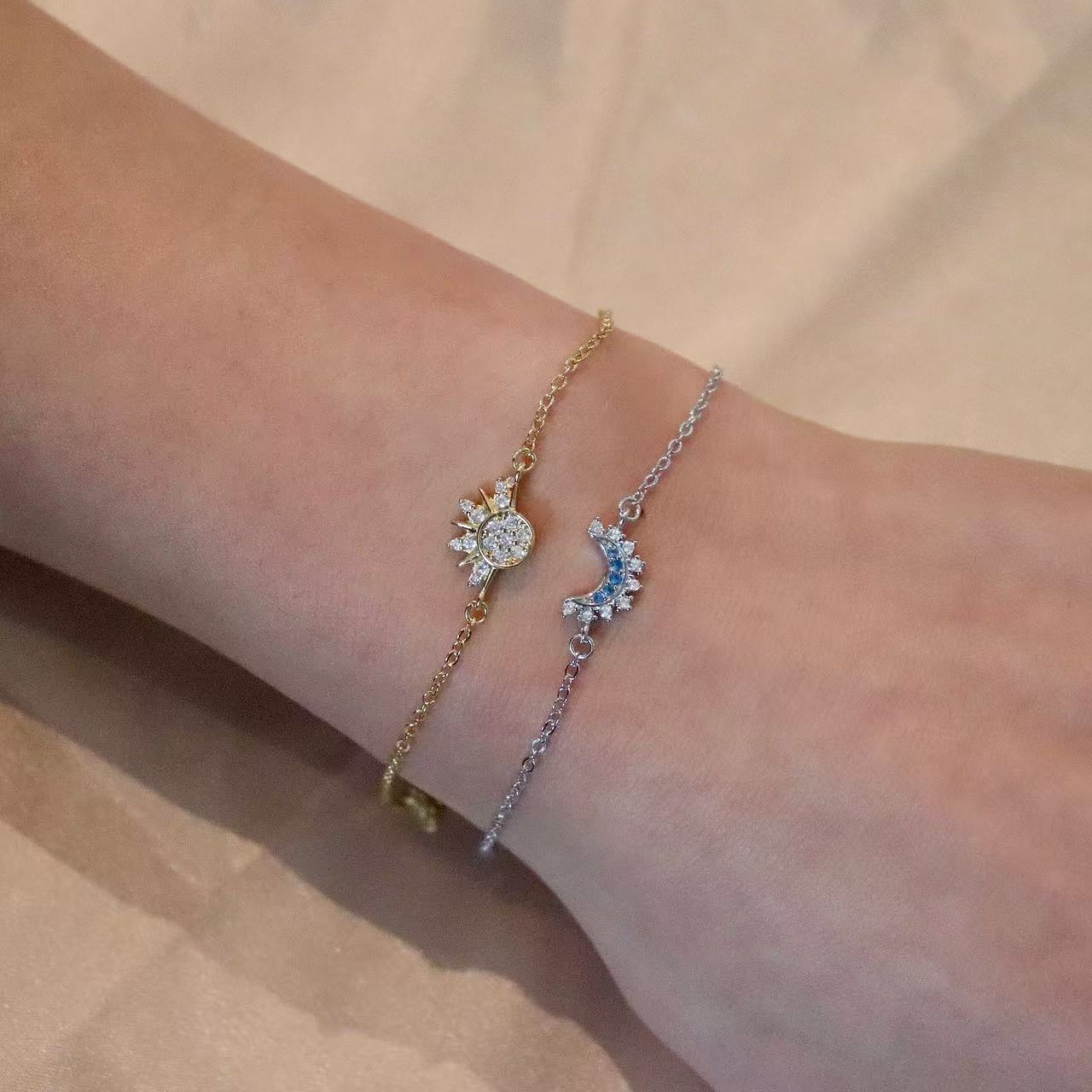 Sun & Moon Sterling silver Bracelet Set: Celestial Couple Jewelry