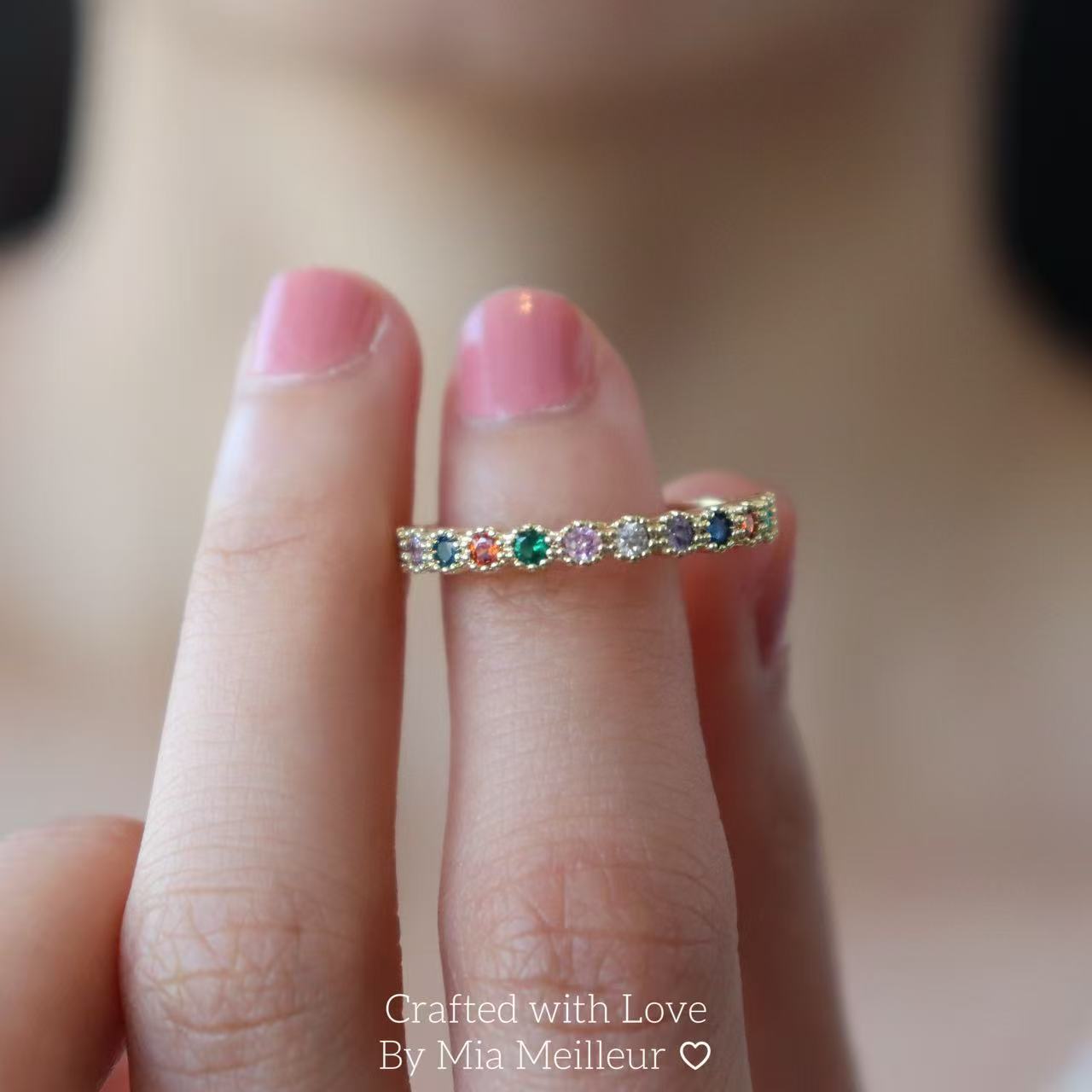 Dainty Rainbow Gemstone Ring MR156