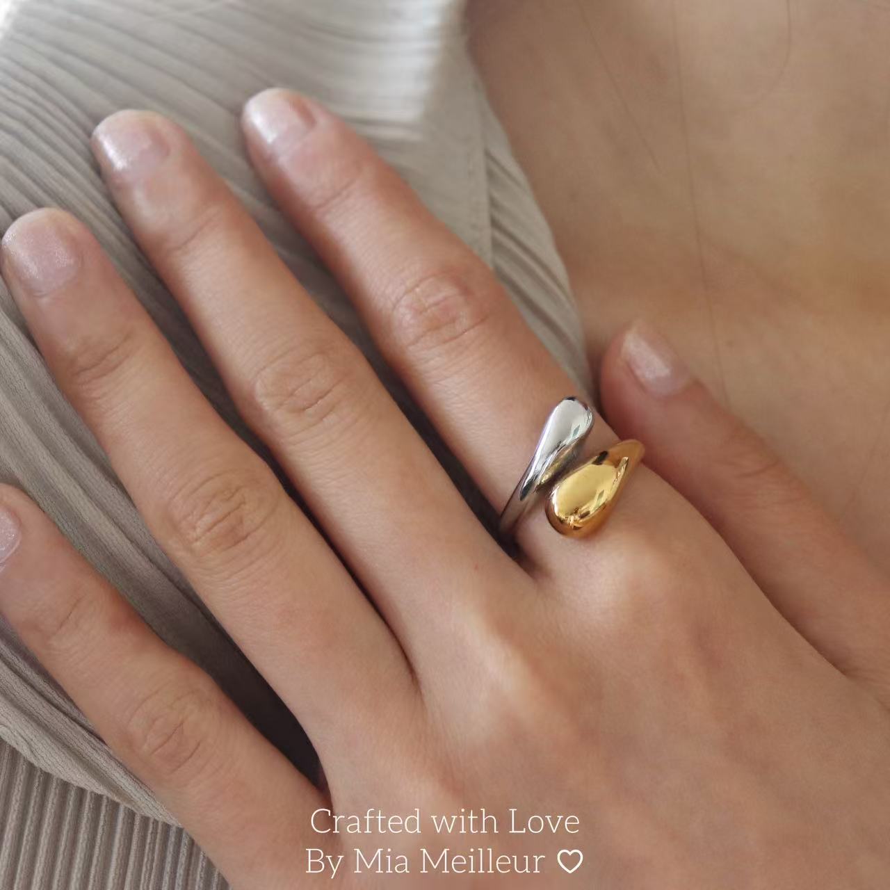 Gold and Silver Adjustable Teardrop Ring MR169