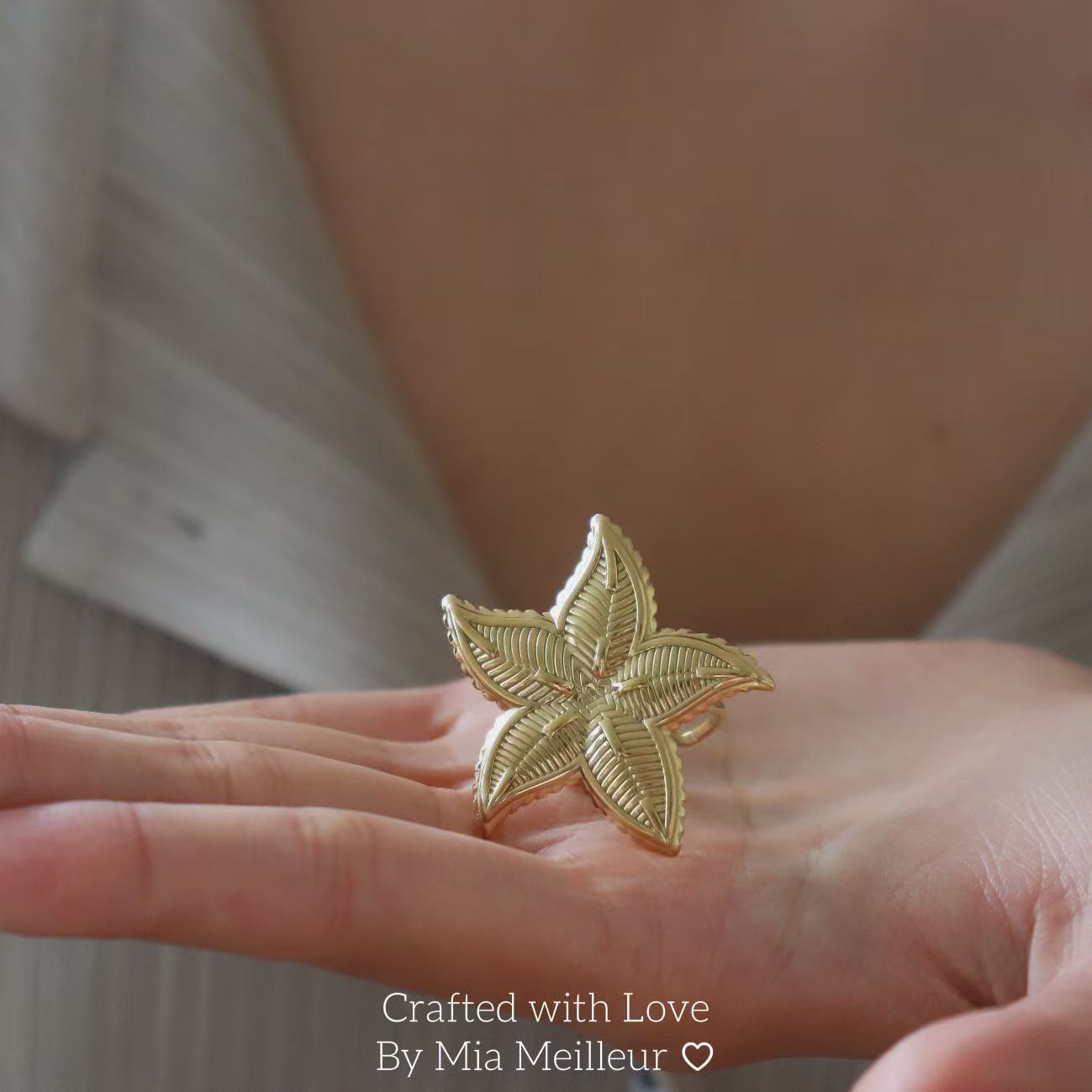 Gold Statement Flower Open Ring, Nature Inspired Jewelry Gift for Her MR166