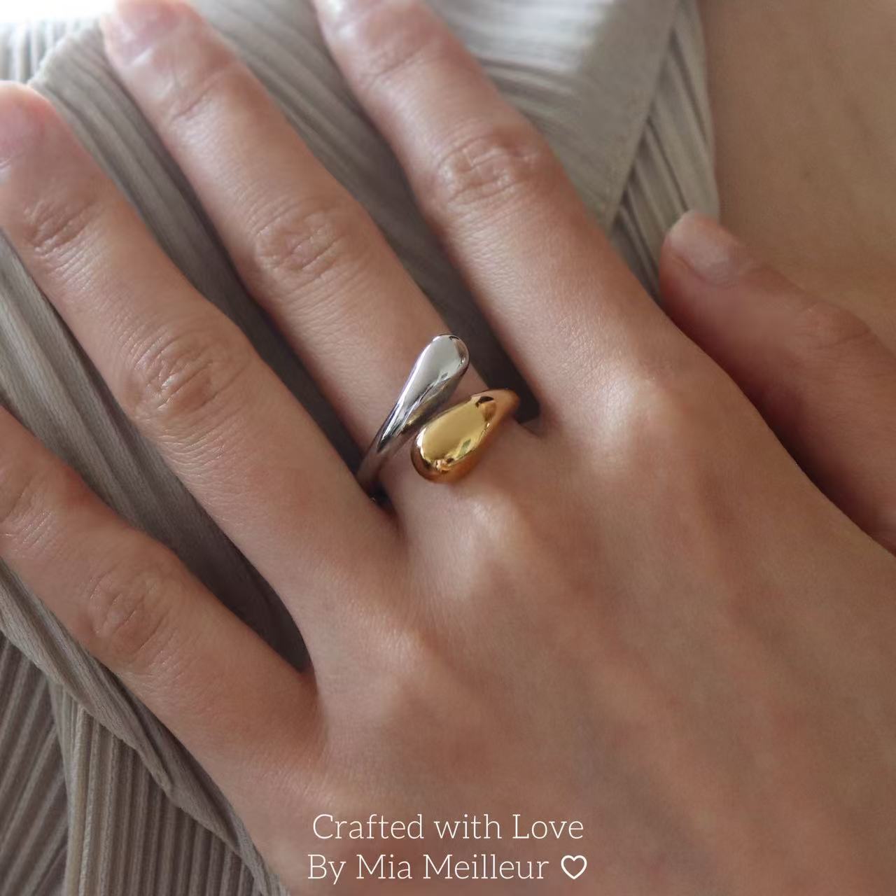 Gold and Silver Adjustable Teardrop Ring MR169