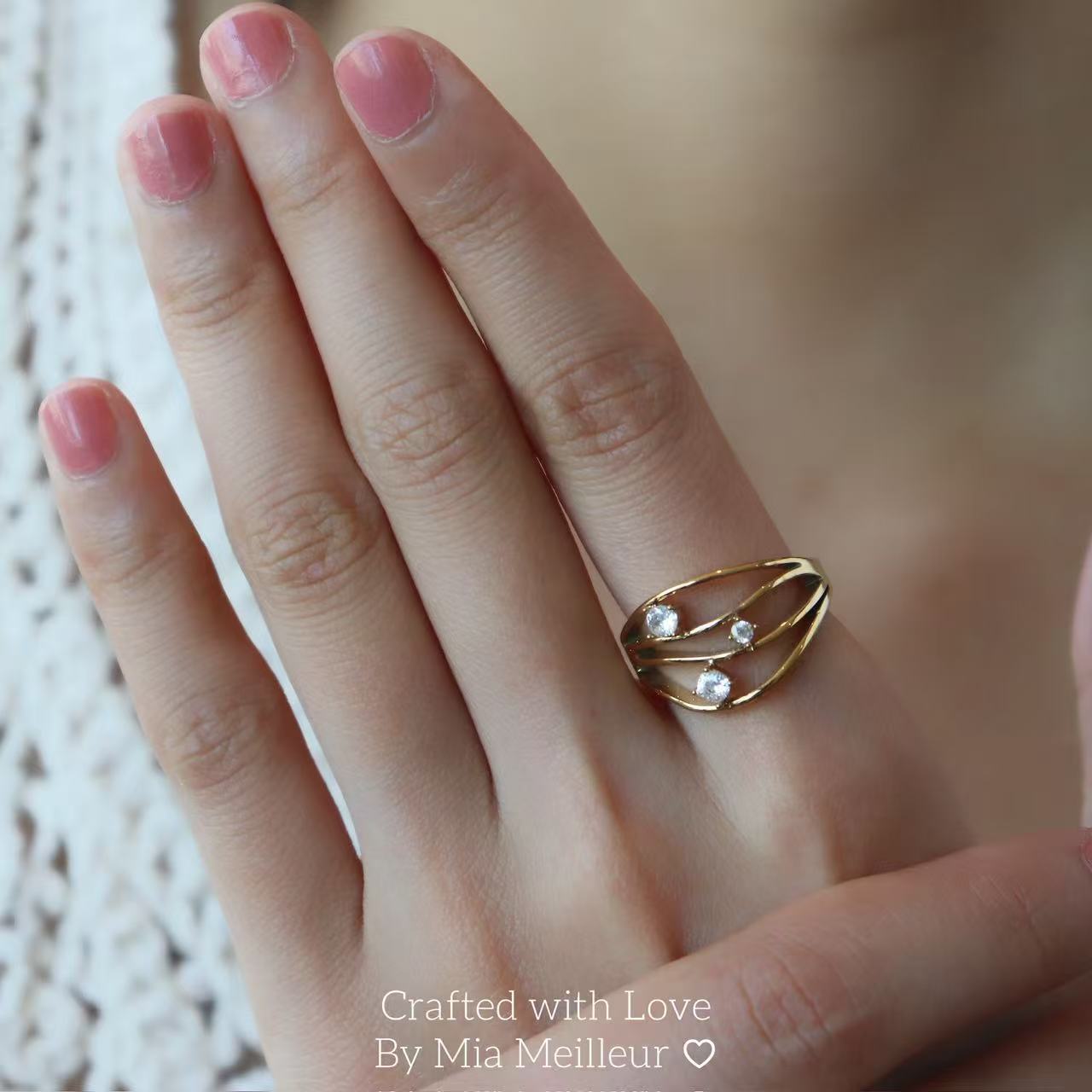 Gold Triple Stone Open Ring
