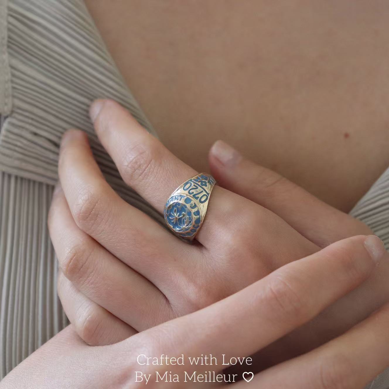 Moon Landing Ring, Vintage Inspired 1969 Apollo Tribute Jewelry, Blue Enamel Adjustable Signet Ring MR162