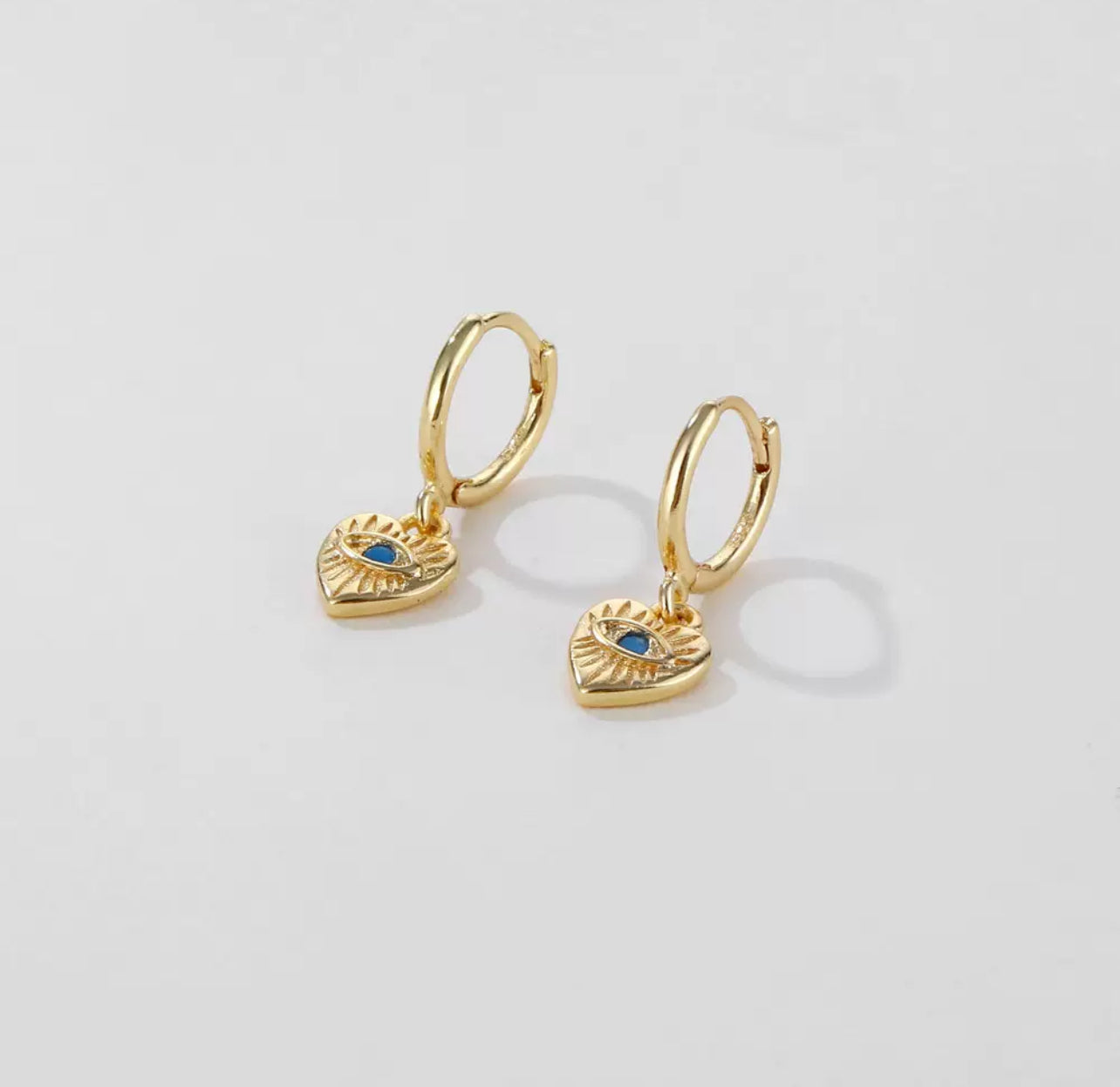 Dangle Heart Charm Evil Eye Earring