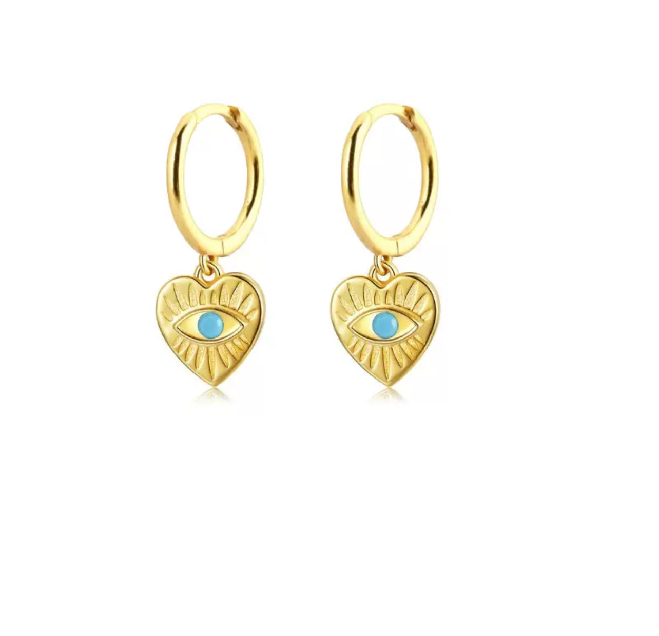 Dangle Heart Charm Evil Eye Earring