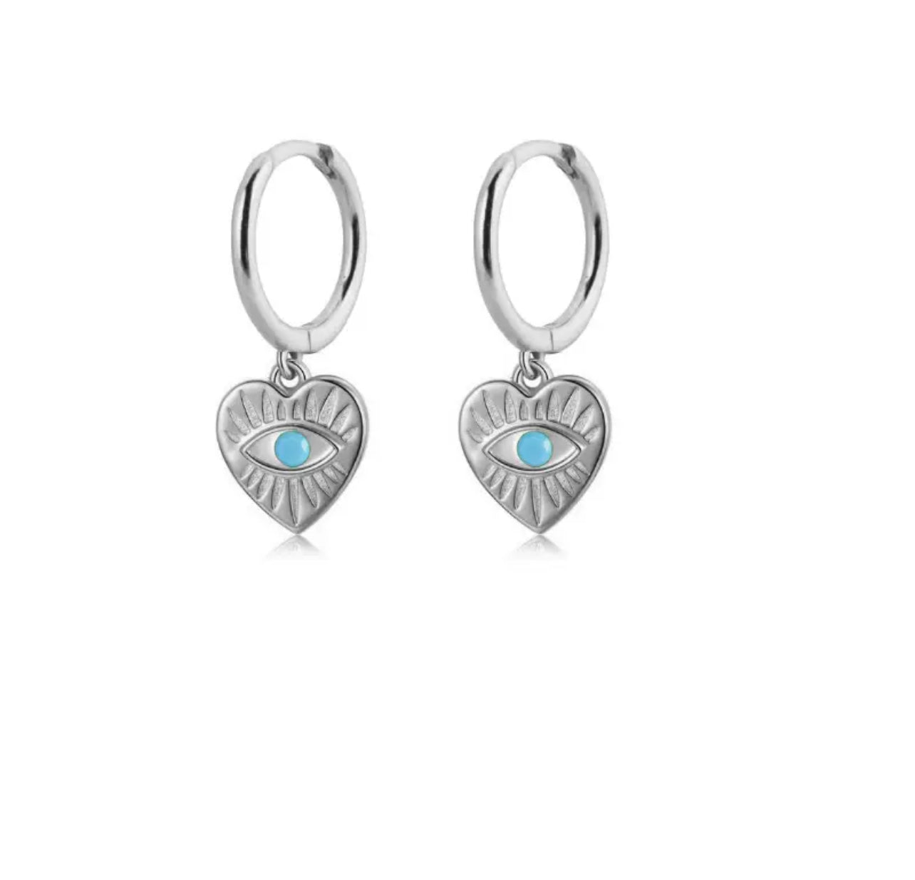 Dangle Heart Charm Evil Eye Earring