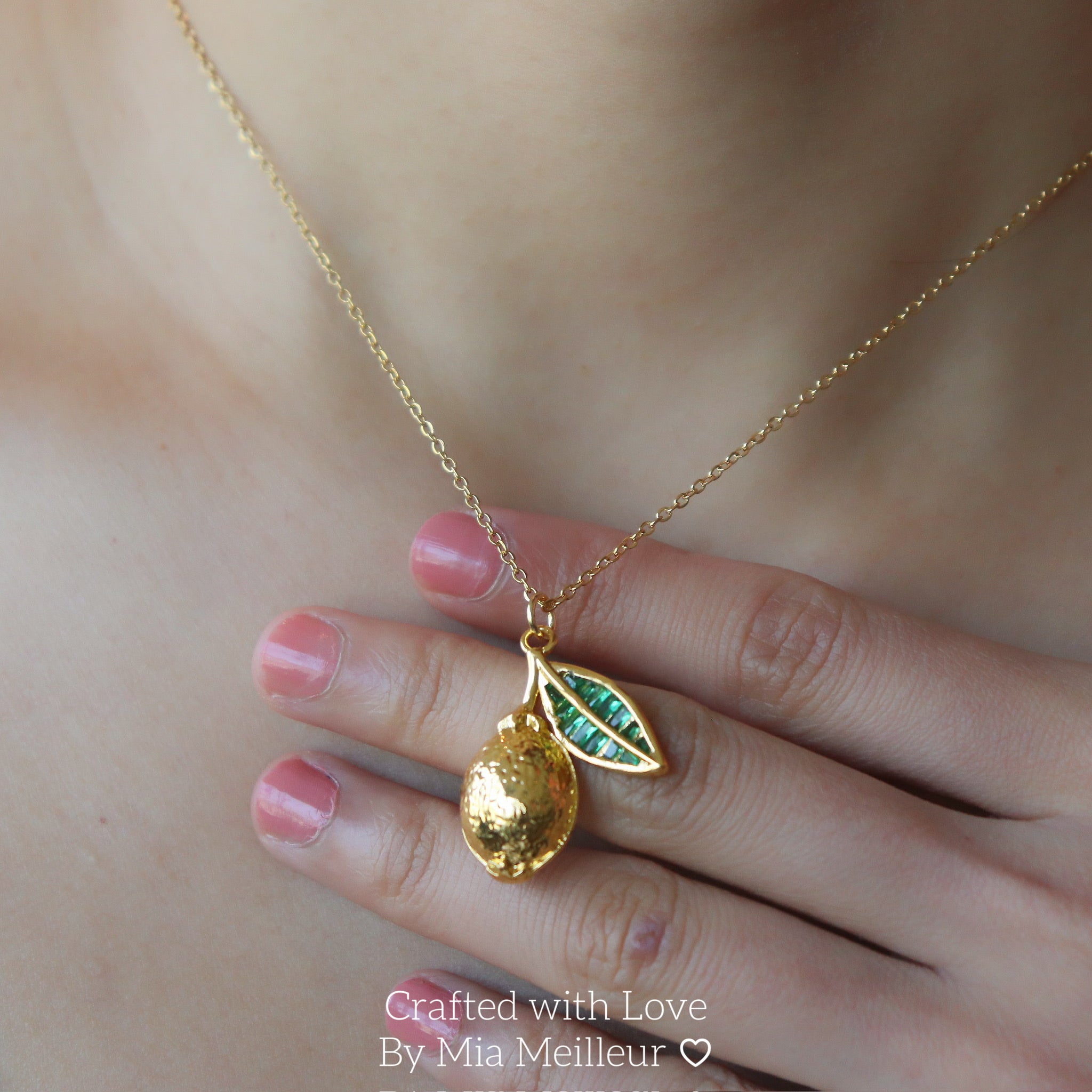 Gold Lemon Necklace, Summer Citrus Necklace