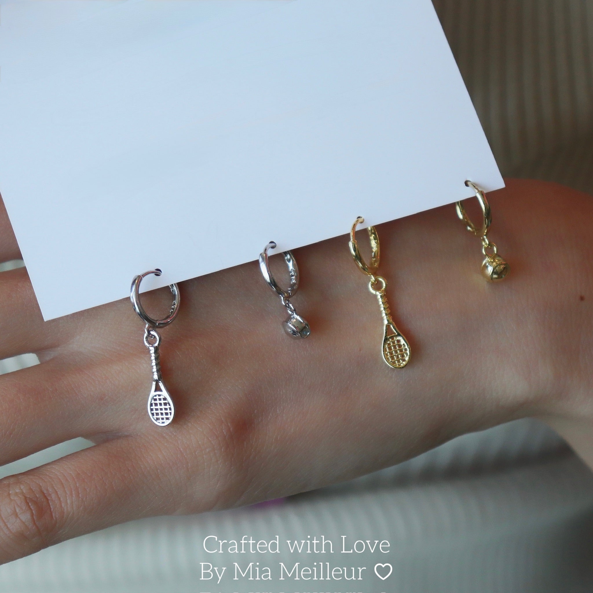 Dainty Tennis Racket & Ball Earrings in Silver and Gold
