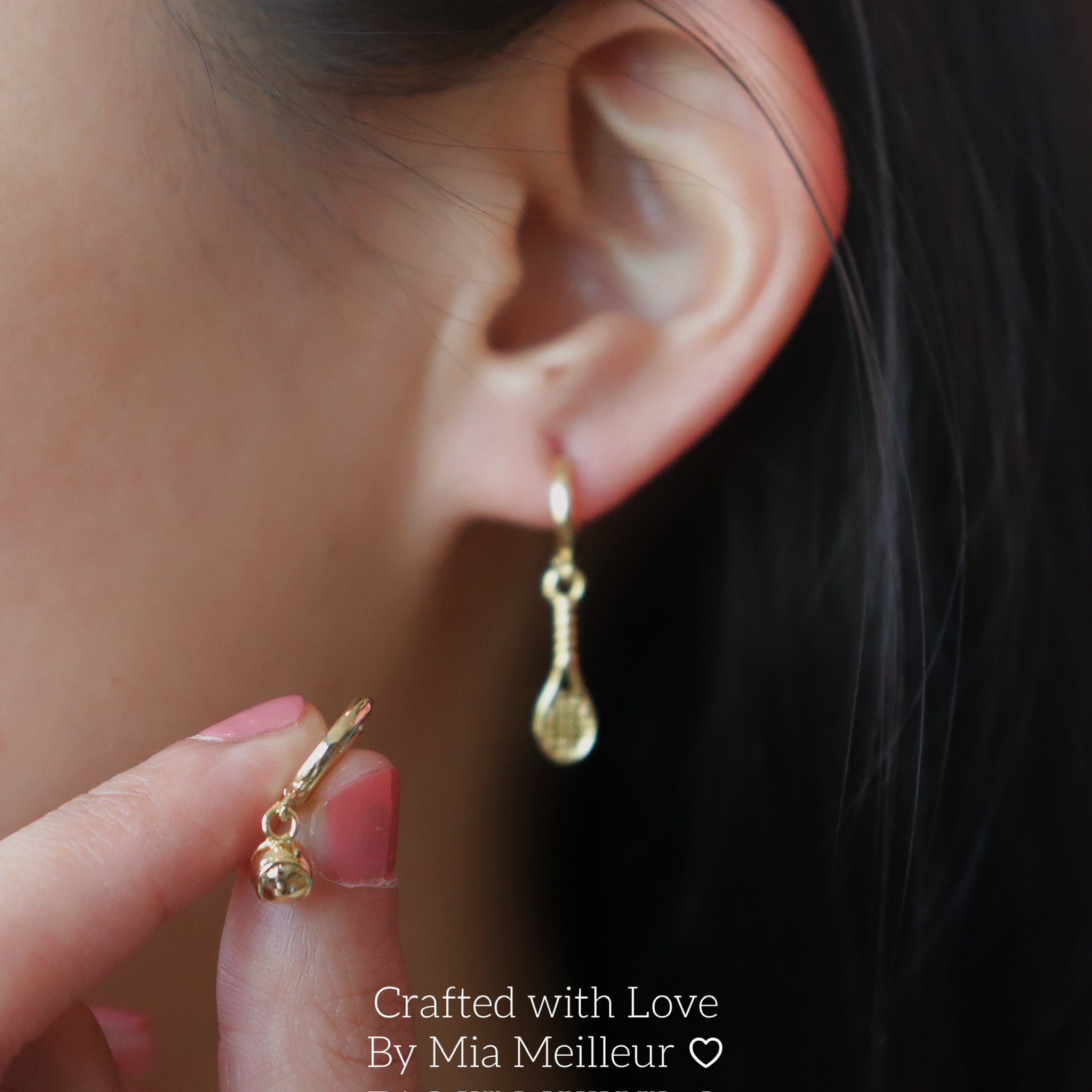 Dainty Tennis Racket & Ball Earrings in Silver and Gold