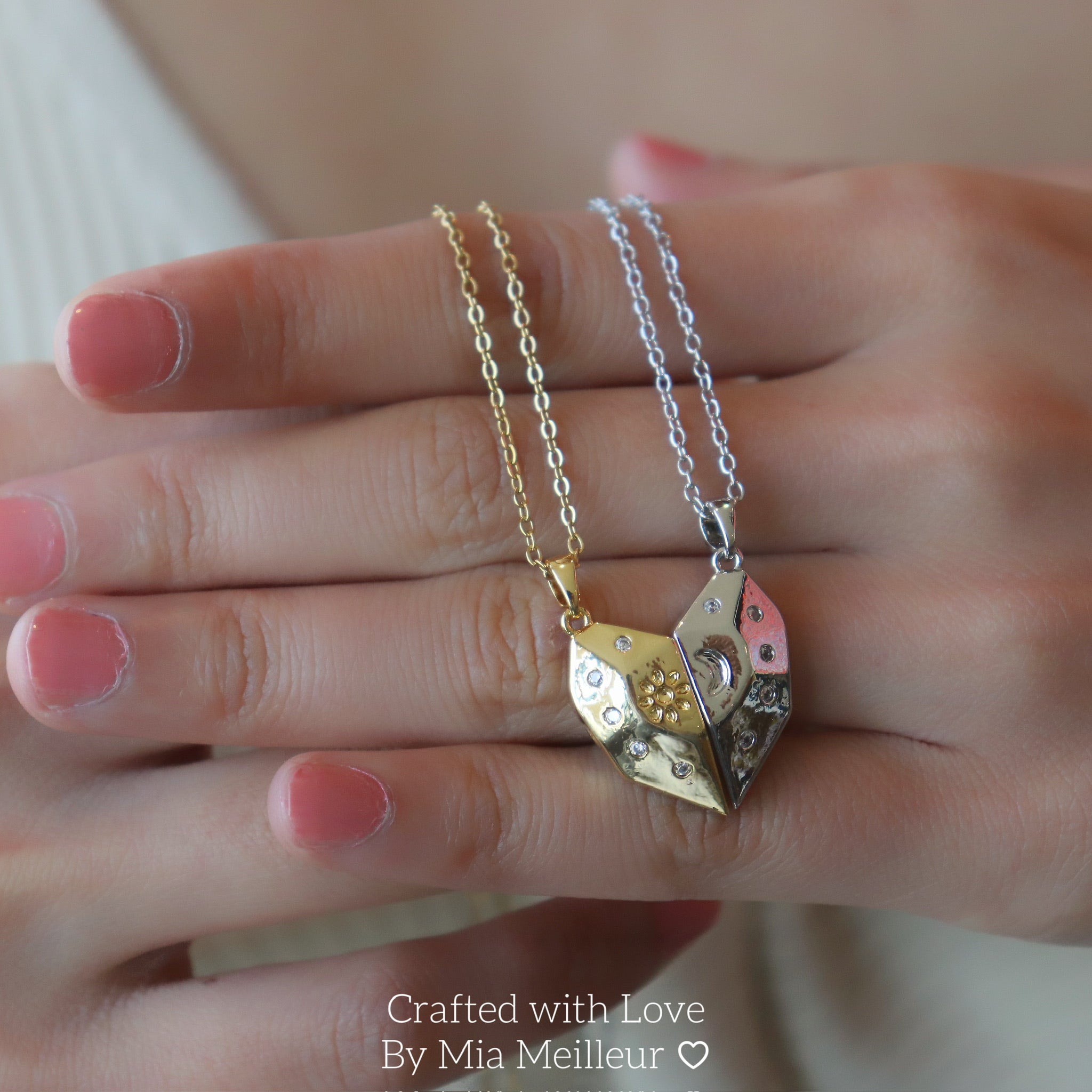 Sun and Moon Magnet Heart Necklace