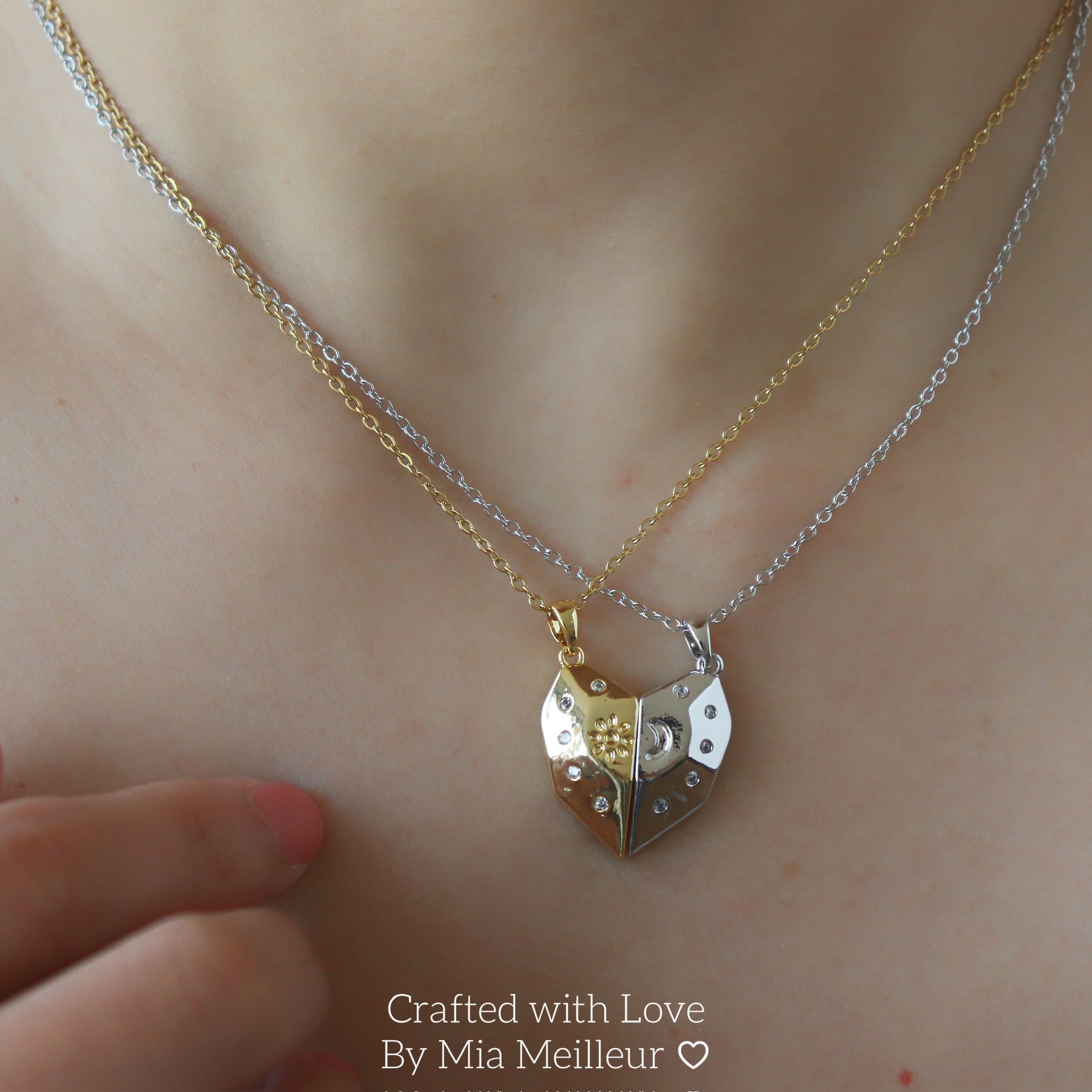 Sun and Moon Magnet Heart Necklace