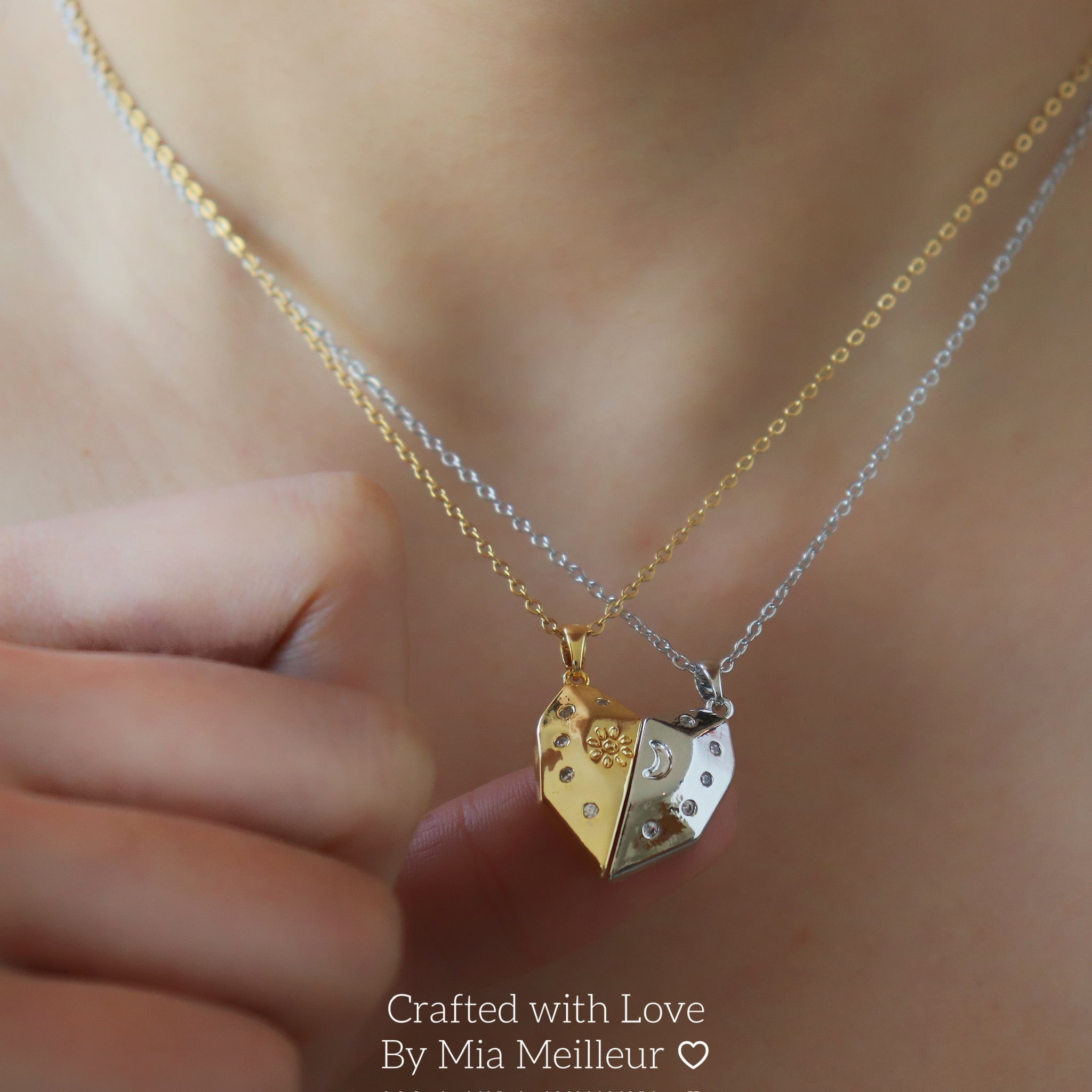 Sun and Moon Magnet Heart Necklace
