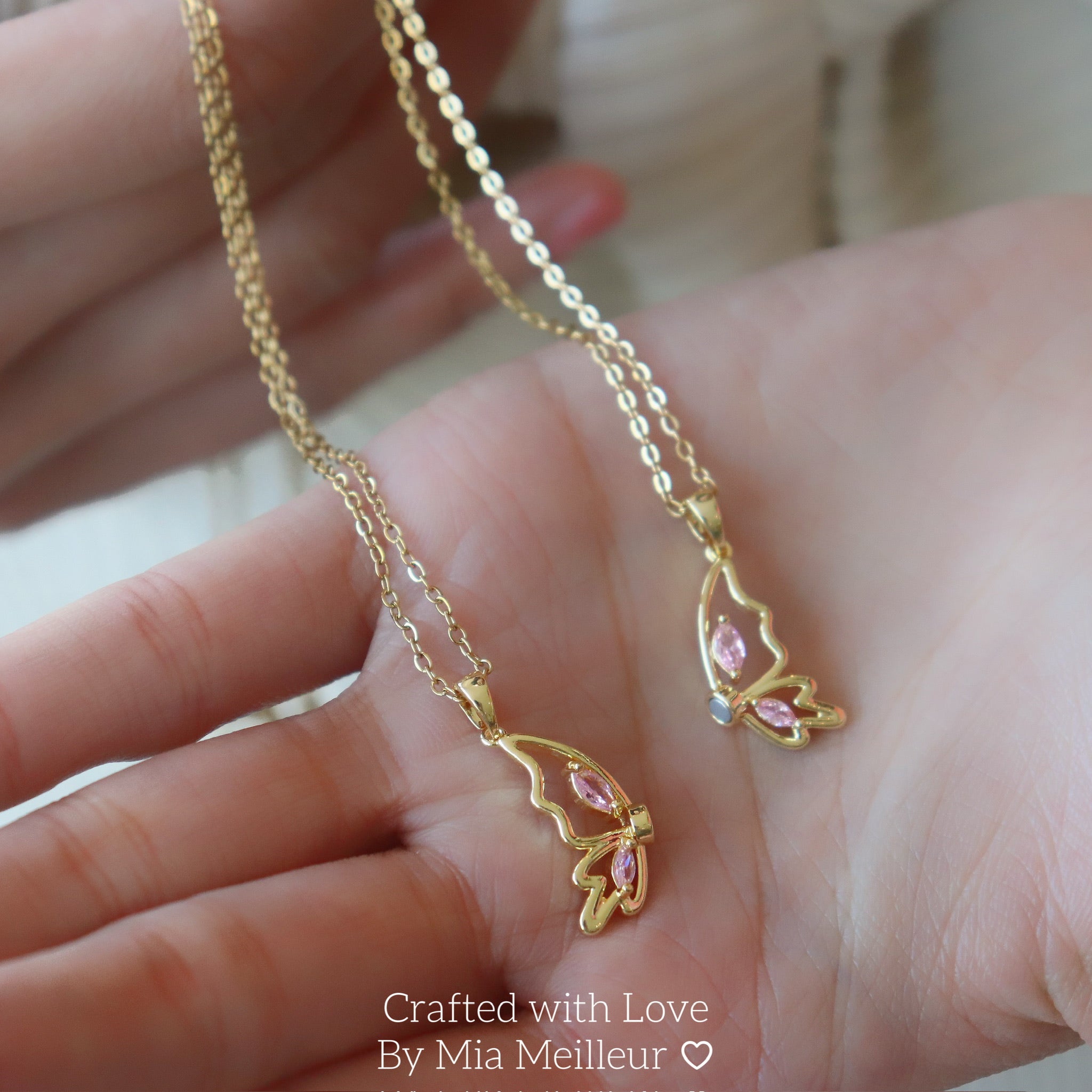 Pink Crystal Half Butterfly Matching Necklace
