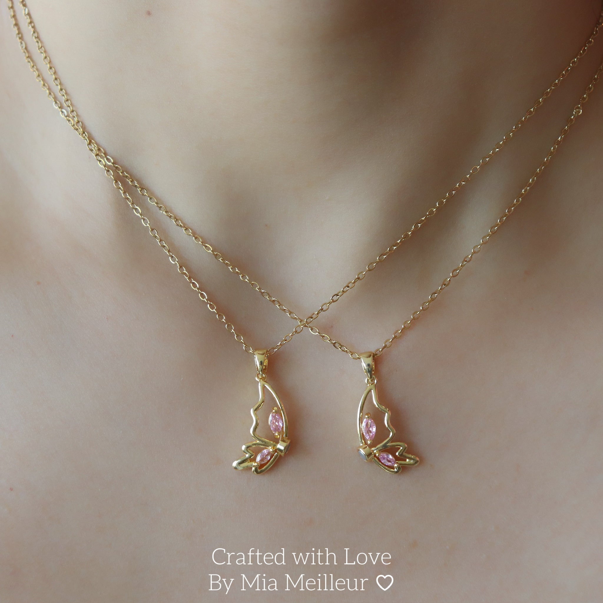 Pink Crystal Half Butterfly Matching Necklace