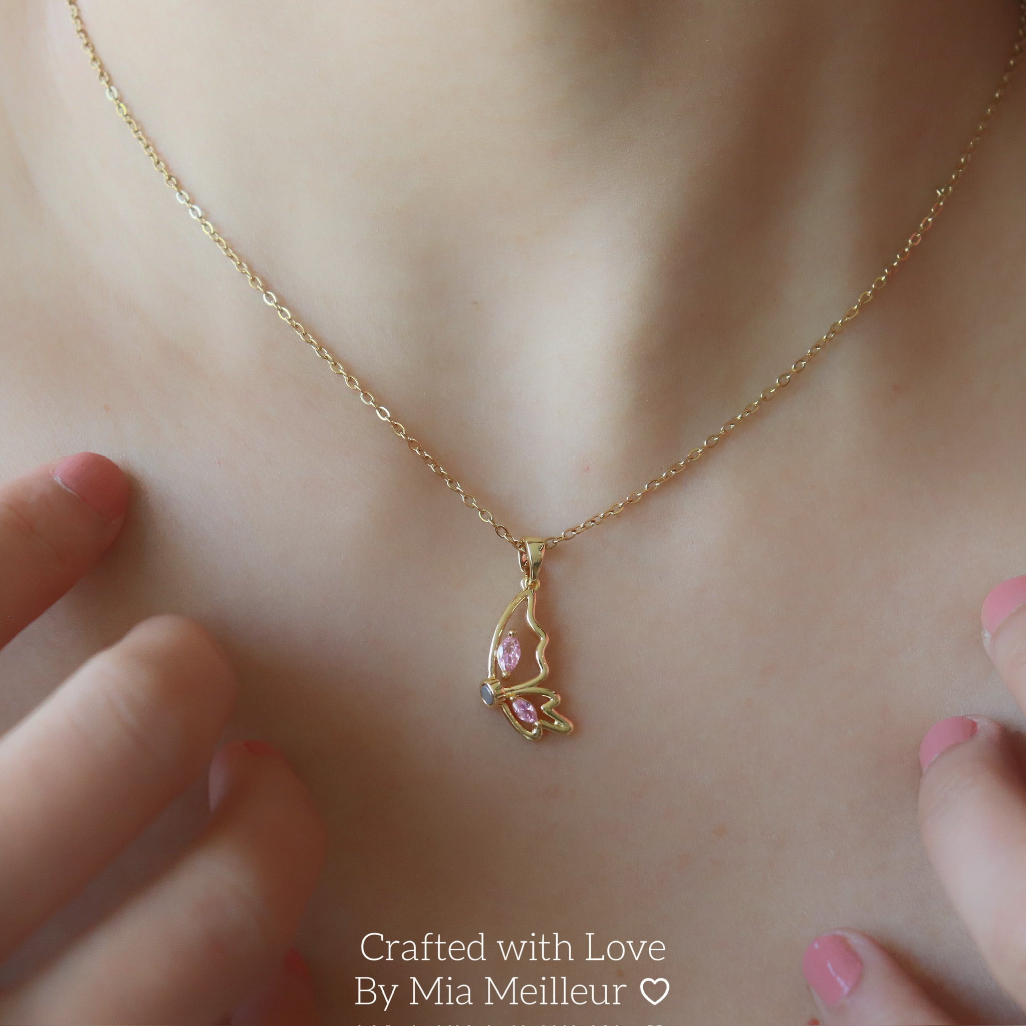 Pink Crystal Half Butterfly Matching Necklace