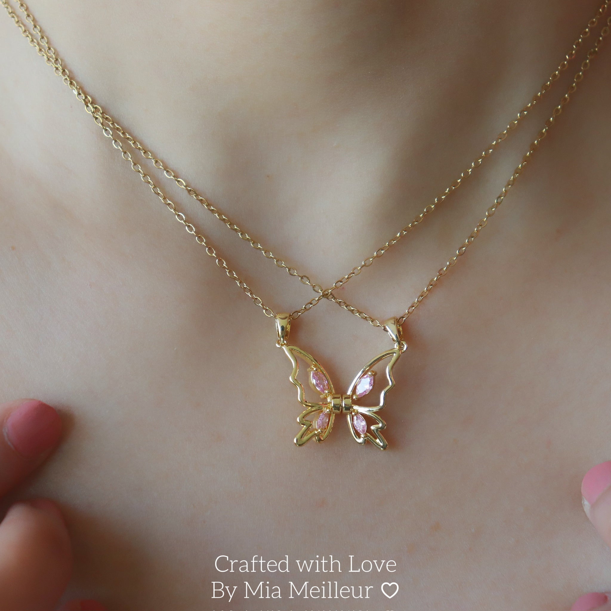Pink Crystal Half Butterfly Matching Necklace