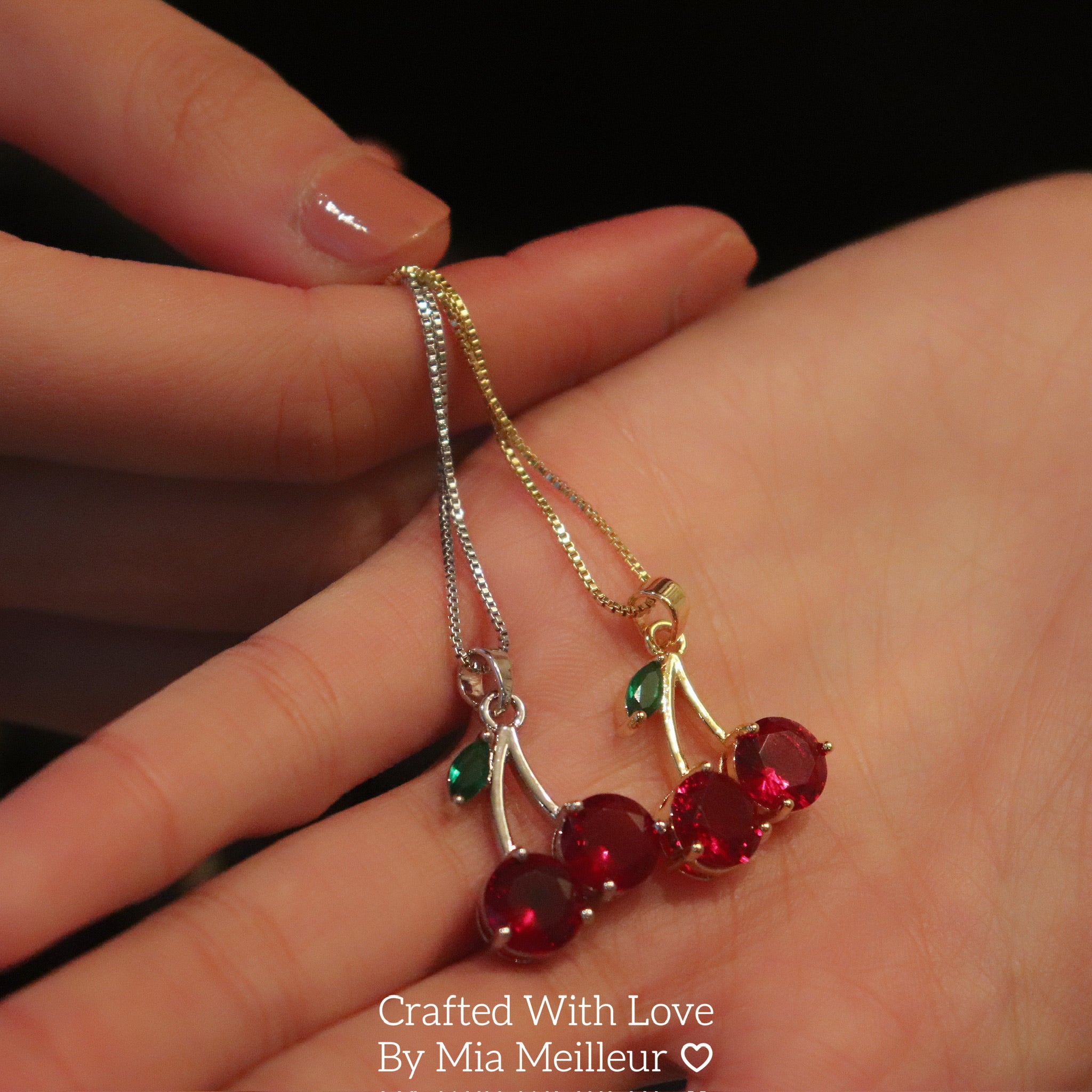 Cute Cherry Necklace, Cherry Pendant Necklace in Gold and Silver