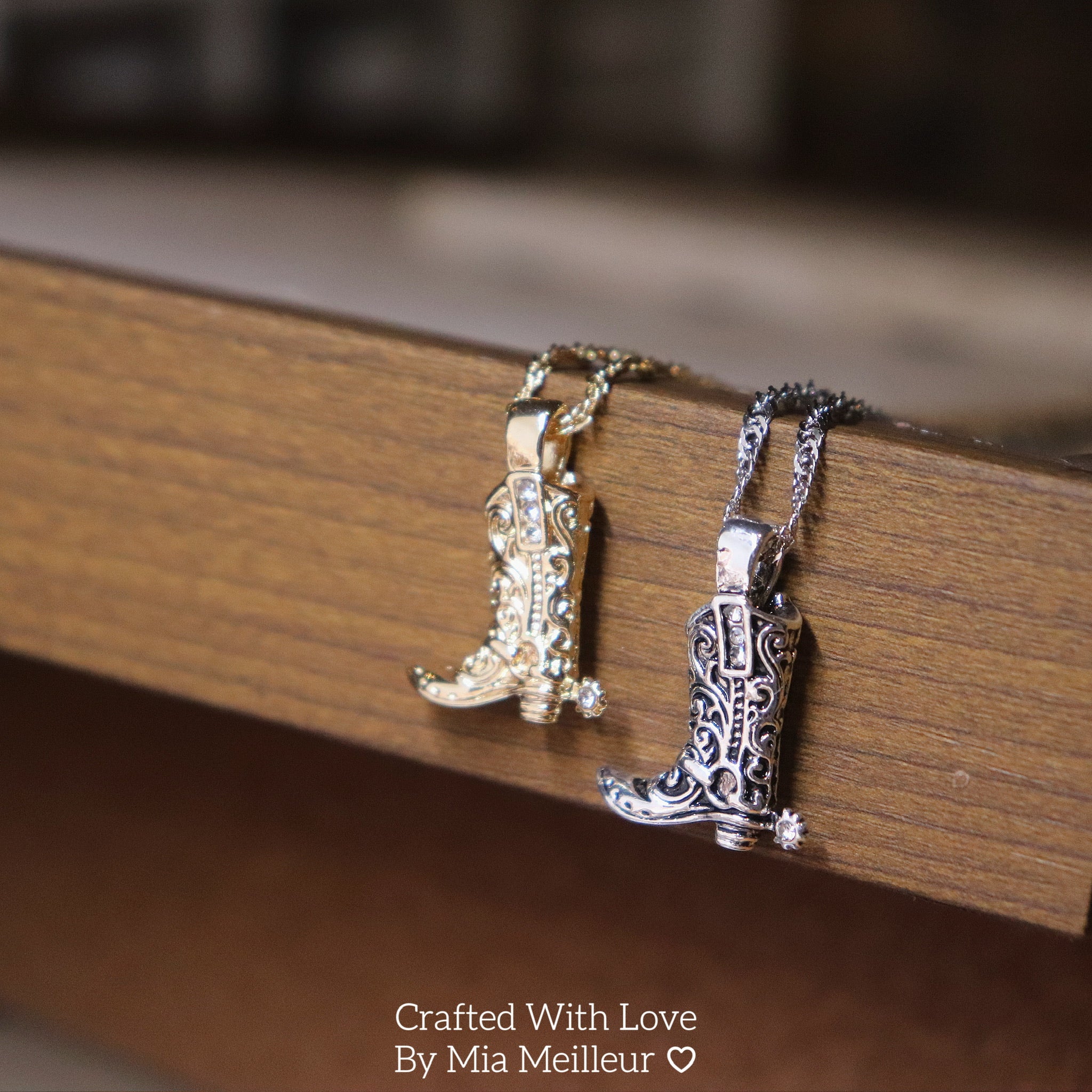Cowgirl Boot Necklace, Diamond Cowboy Necklace in Gold and Silver