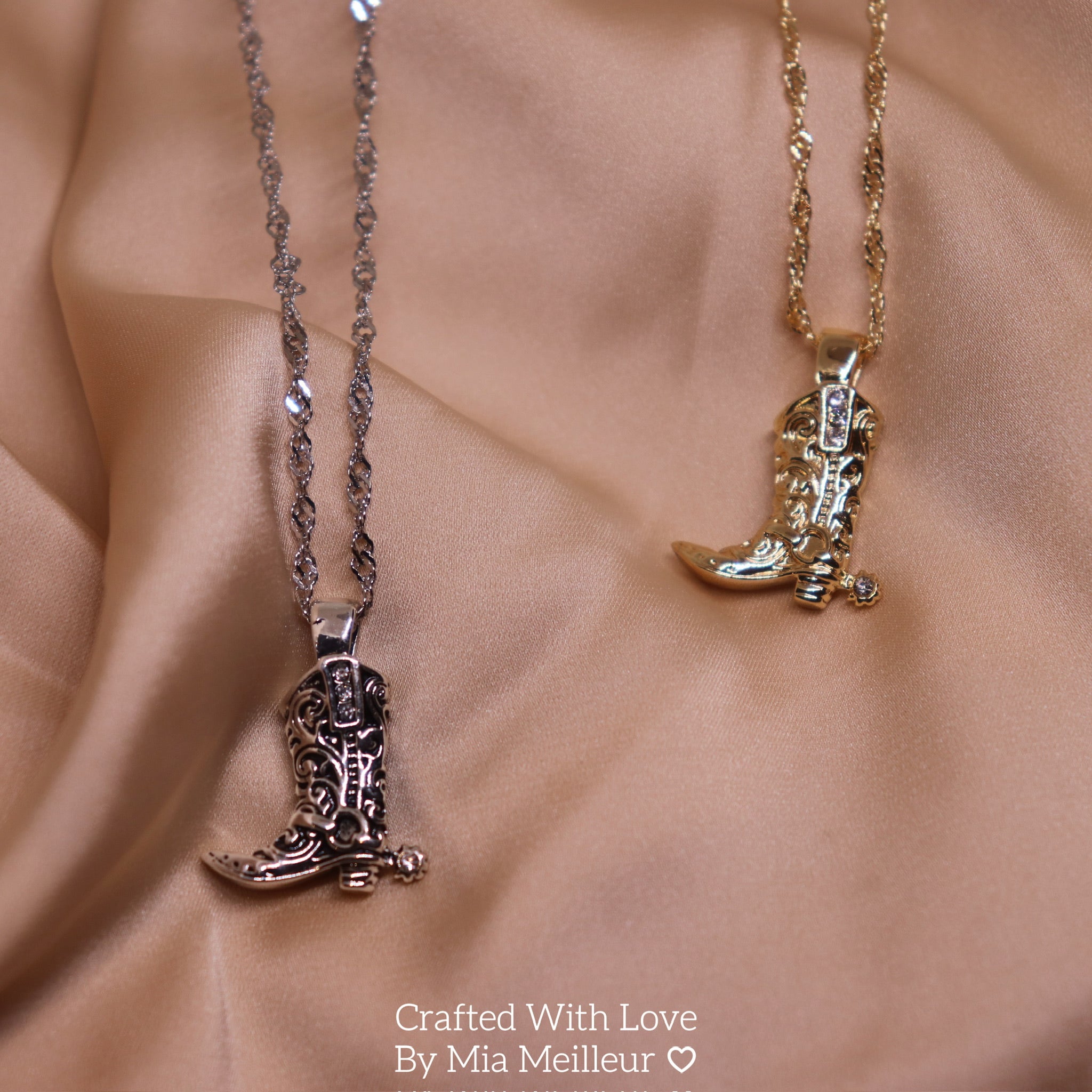 Cowgirl Boot Necklace, Diamond Cowboy Necklace in Gold and Silver