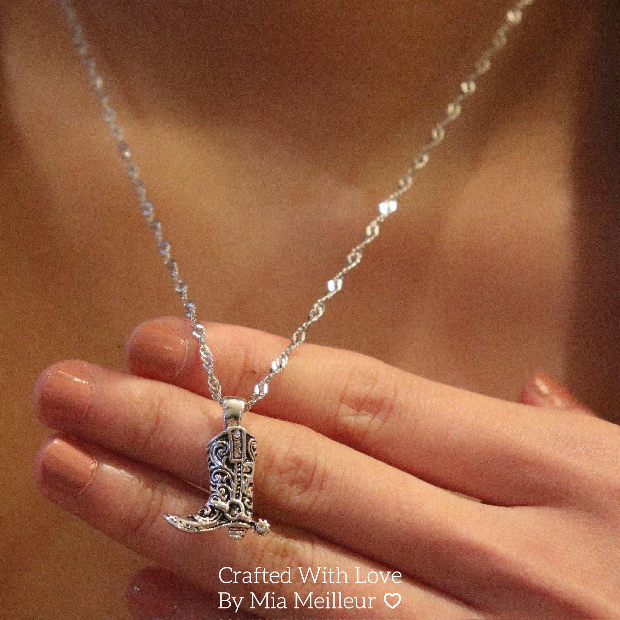 Cowgirl Boot Necklace, Diamond Cowboy Necklace in Gold and Silver