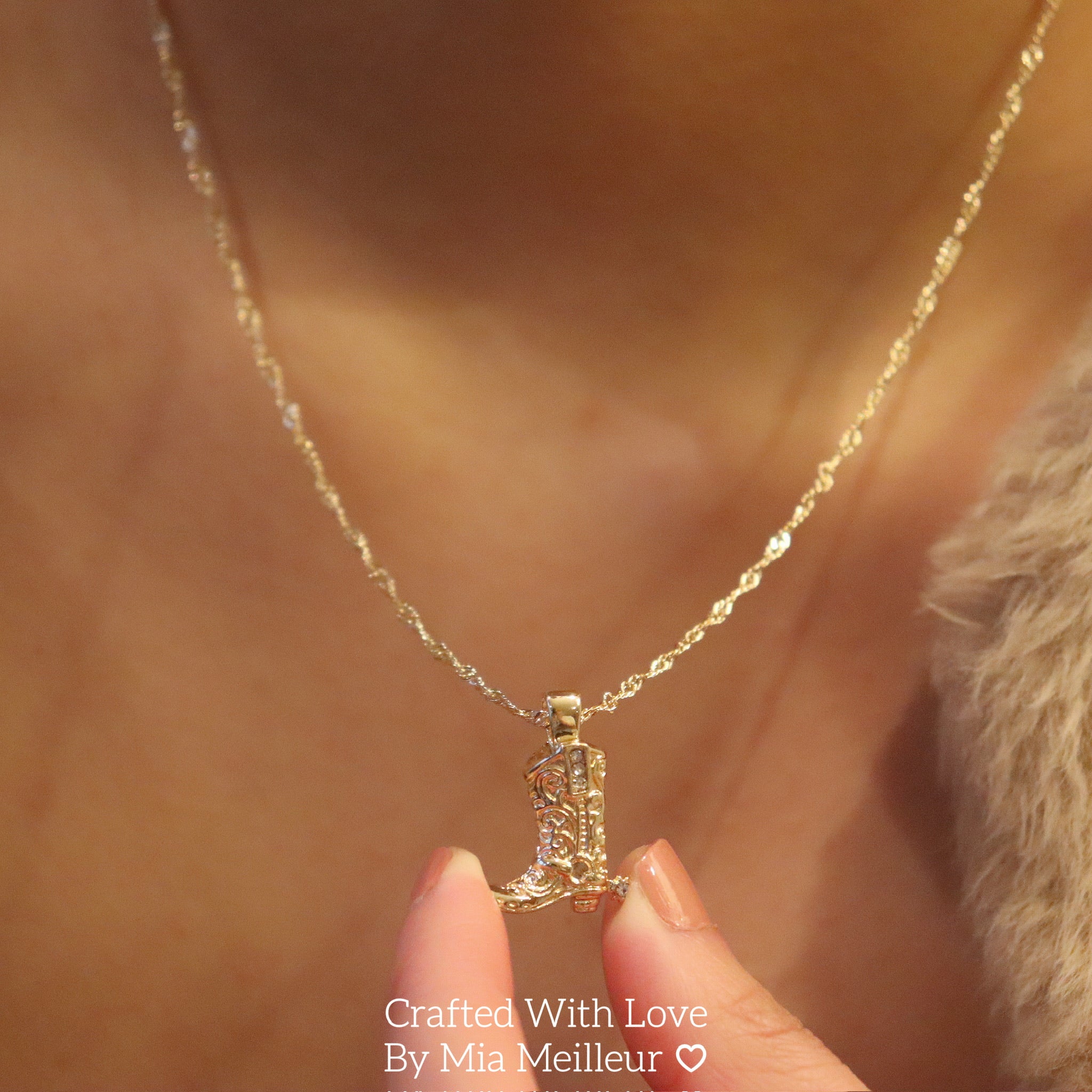 Cowgirl Boot Necklace, Diamond Cowboy Necklace in Gold and Silver