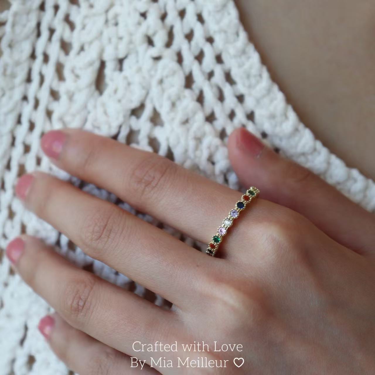 Dainty Rainbow Gemstone Ring MR156