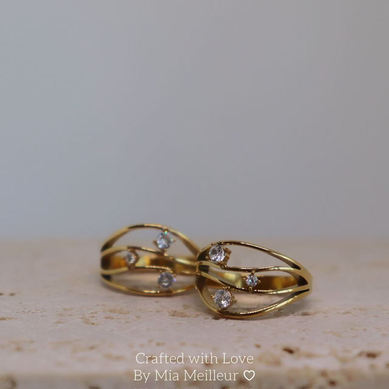 Gold Triple Stone Open Ring