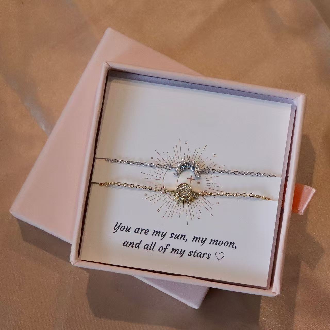 Sun & Moon Sterling silver Bracelet Set: Celestial Couple Jewelry