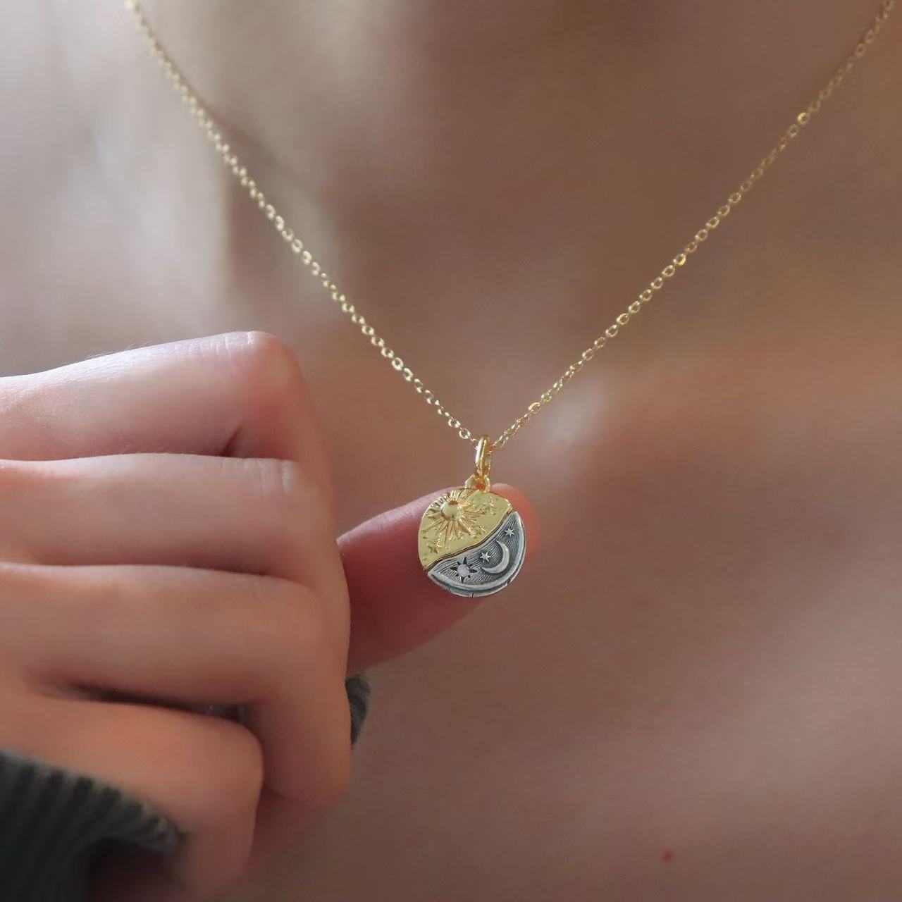 Sun and Moon Necklace, Friendship Necklace, Couple Matching Jewelry, Yin Yang Pendant Necklace, Christmas Gift