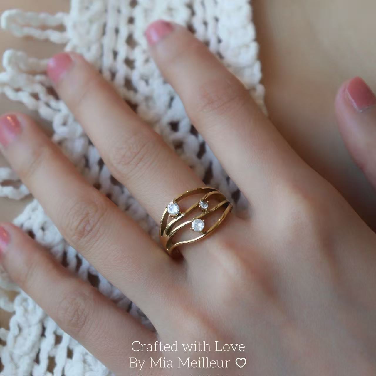 Gold Triple Stone Open Ring