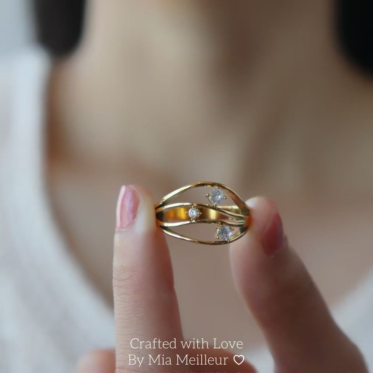 Gold Triple Stone Open Ring