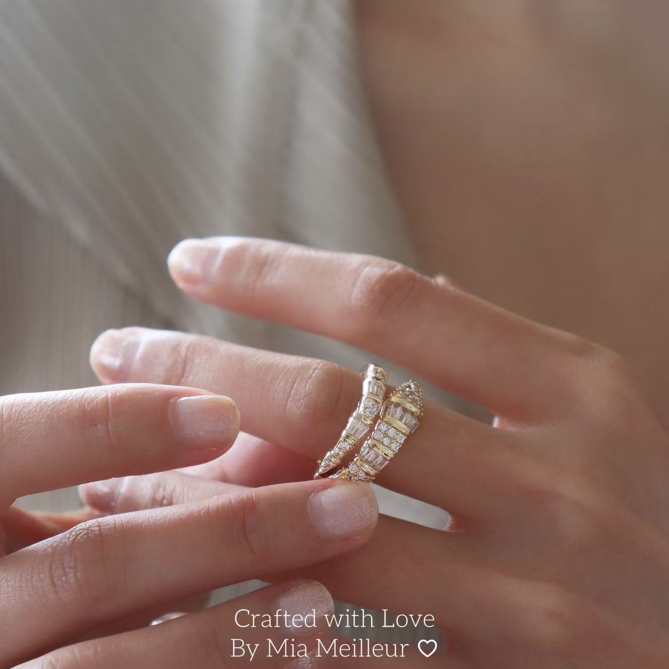 Gold Snake Ring, Adjustable Serpent Crystal Ring MR164