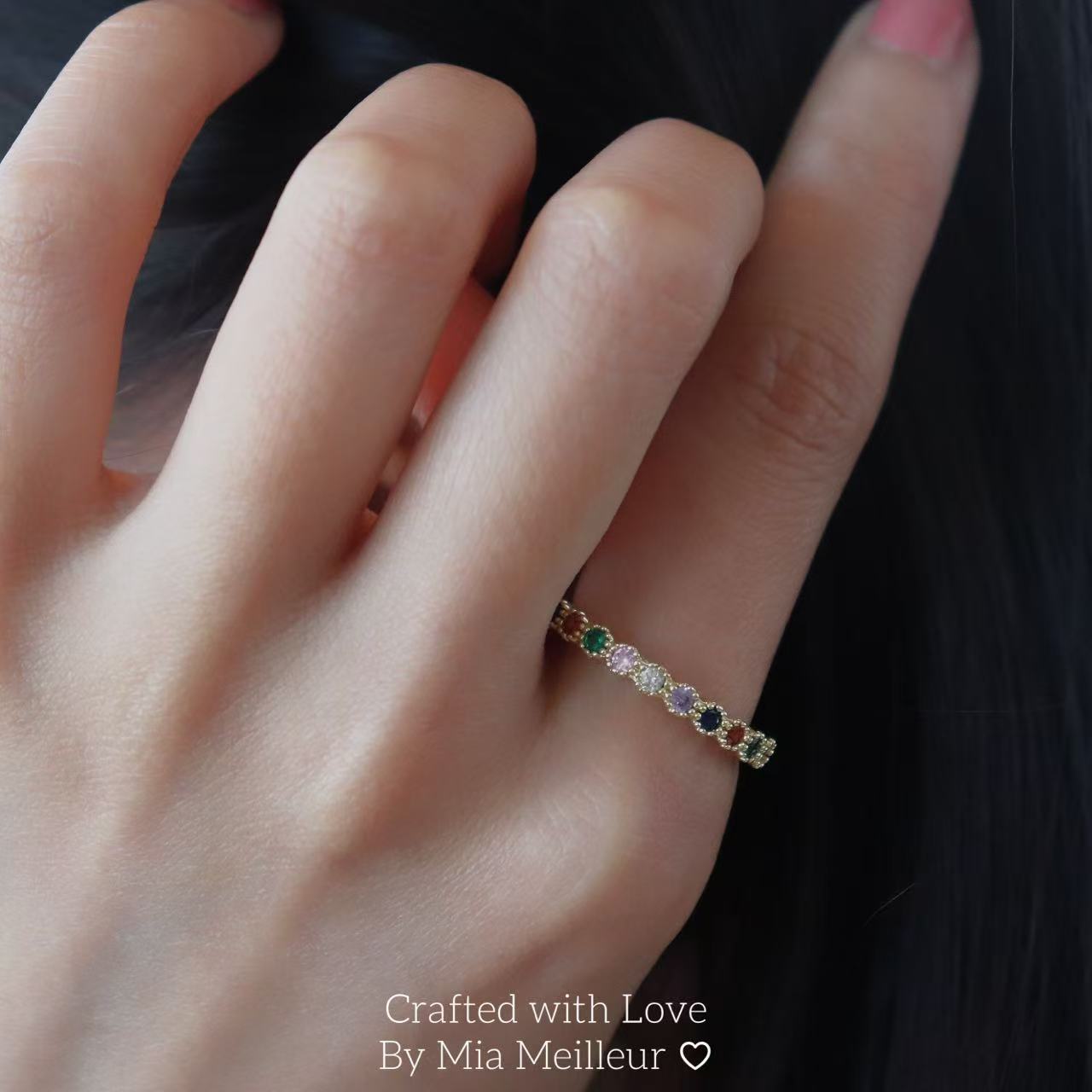 Dainty Rainbow Gemstone Ring MR156