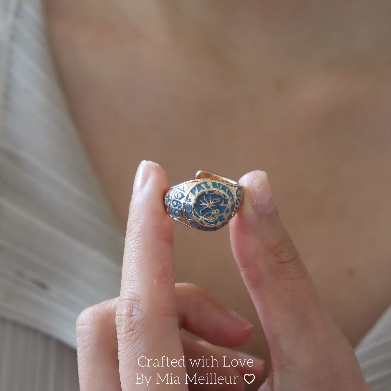 Moon Landing Ring, Vintage Inspired 1969 Apollo Tribute Jewelry, Blue Enamel Adjustable Signet Ring MR162