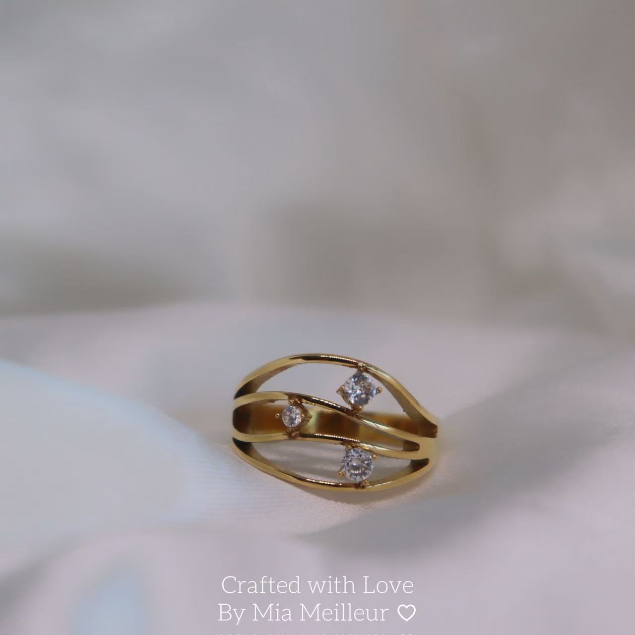 Gold Triple Stone Open Ring