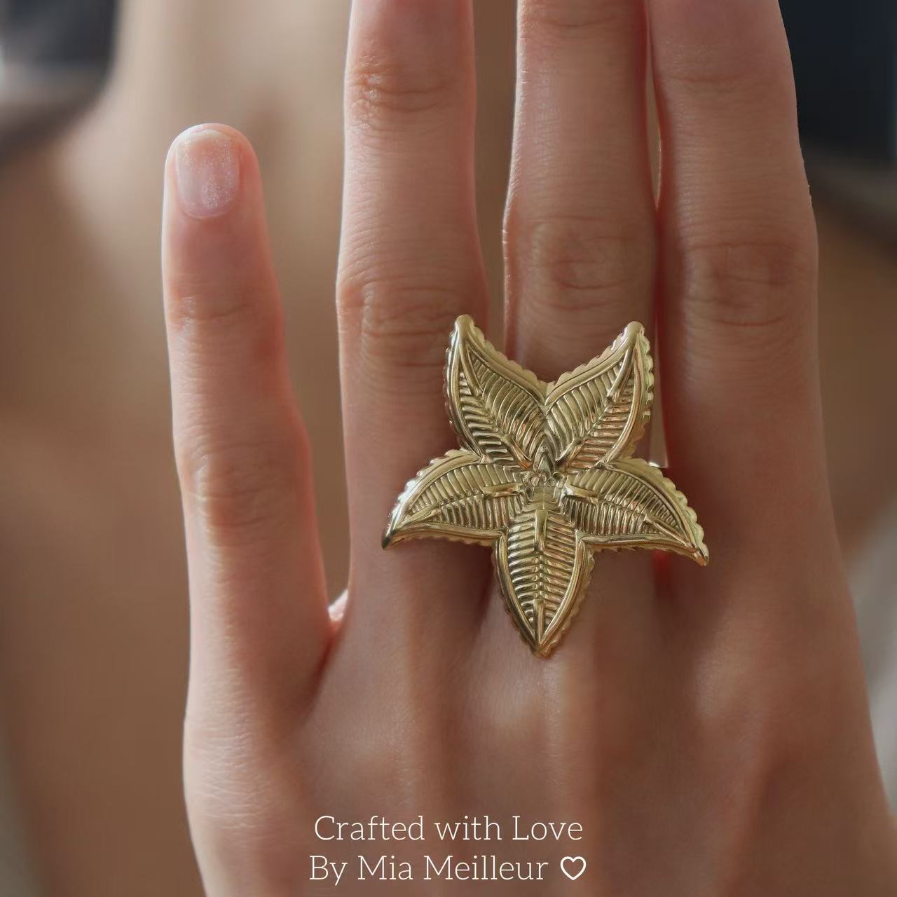 Gold Statement Flower Open Ring, Nature Inspired Jewelry Gift for Her MR166