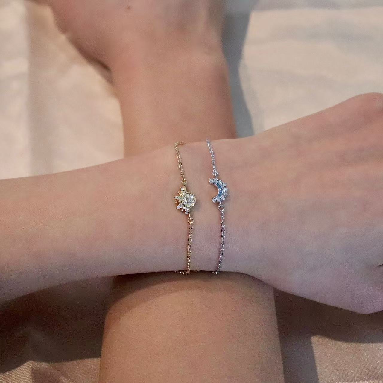 Sun & Moon Sterling silver Bracelet Set: Celestial Couple Jewelry