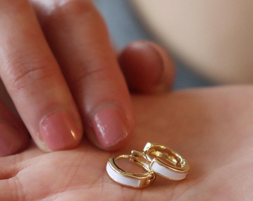 Dainty White Opal Sterling Silver Huggie Earrings