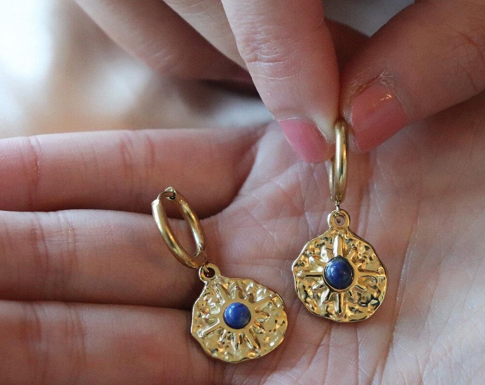 Star Lapis Lazuli Hoop Earrings