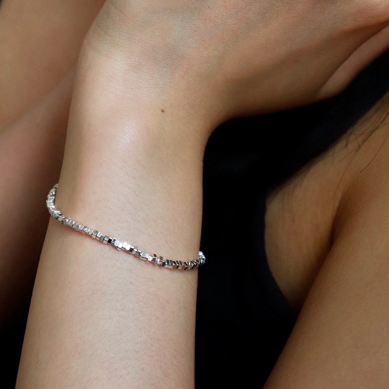 Sterling Silver Square Beads Bracelet