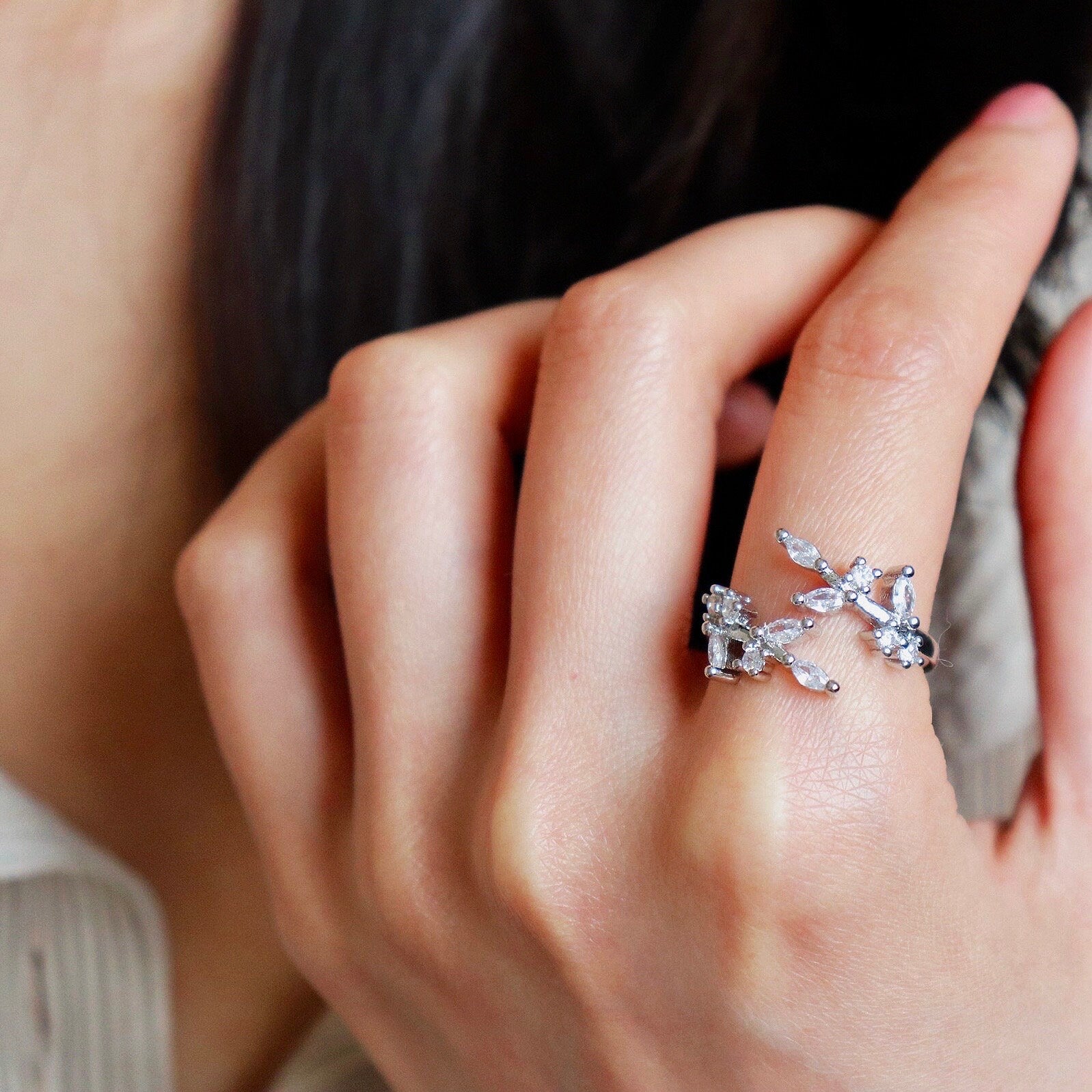 Diamond Leaf Ring in Gold and Silver