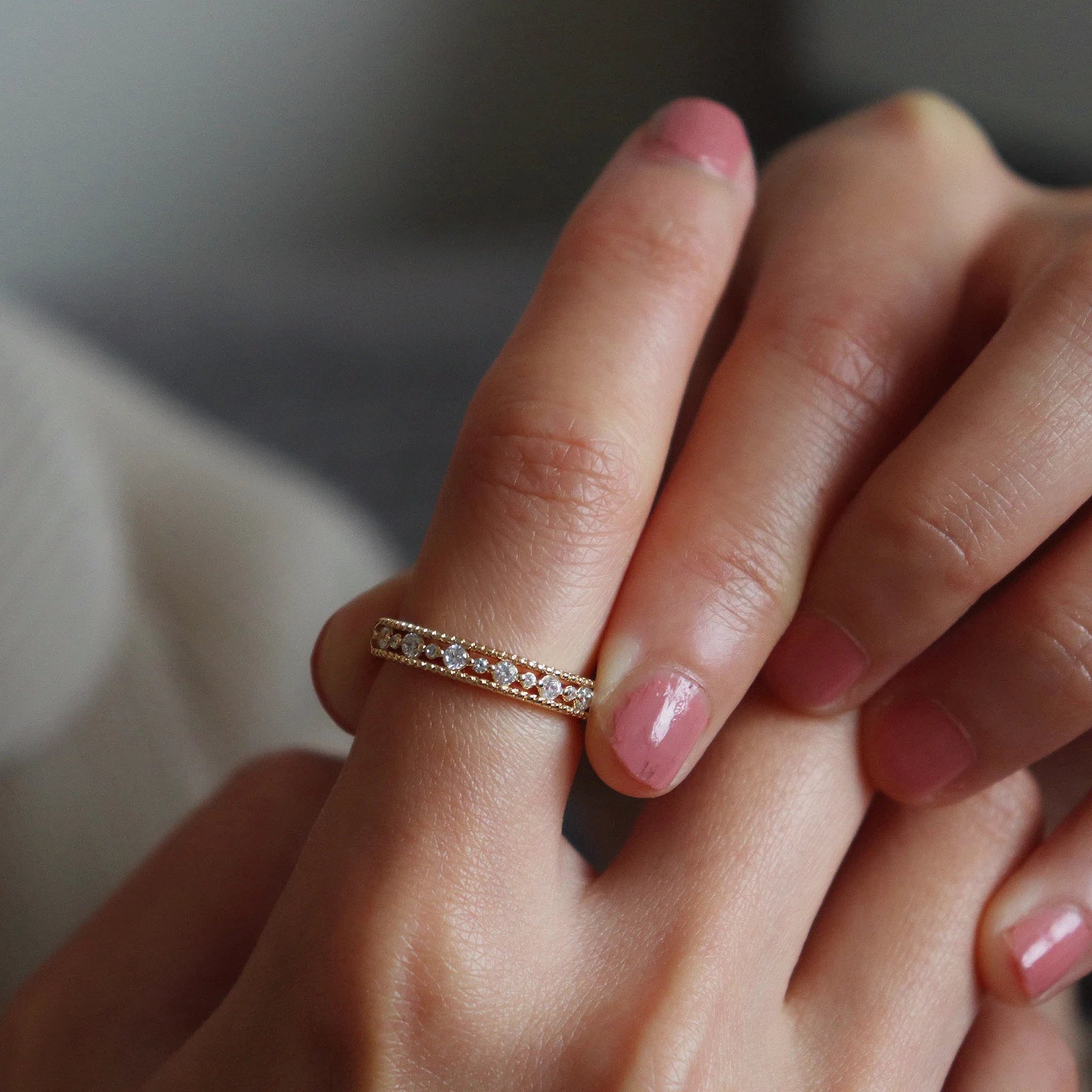 Dainty Diamond Eternity Wedding Band Ring