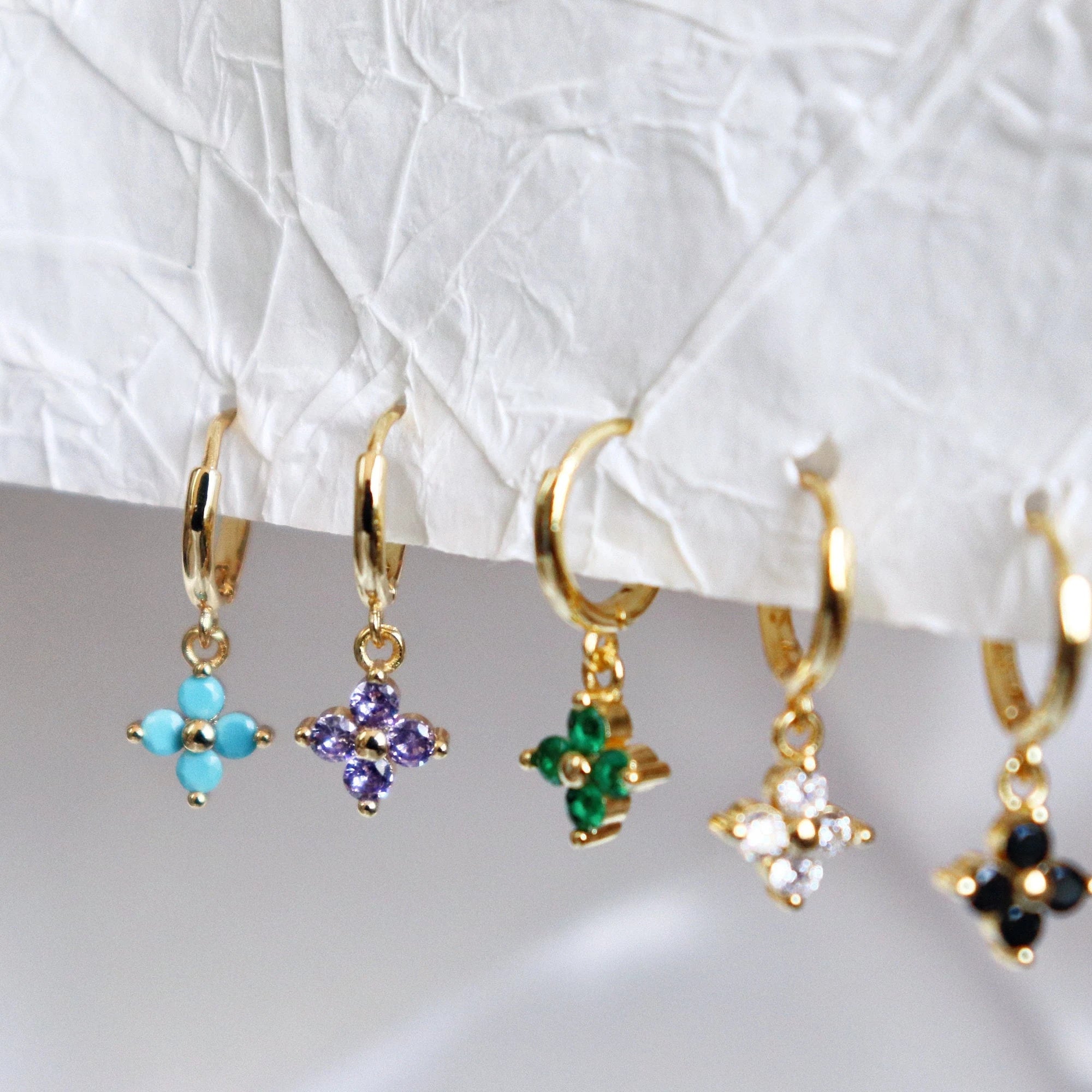 Dainty Lilac Flower Hoop Earrings