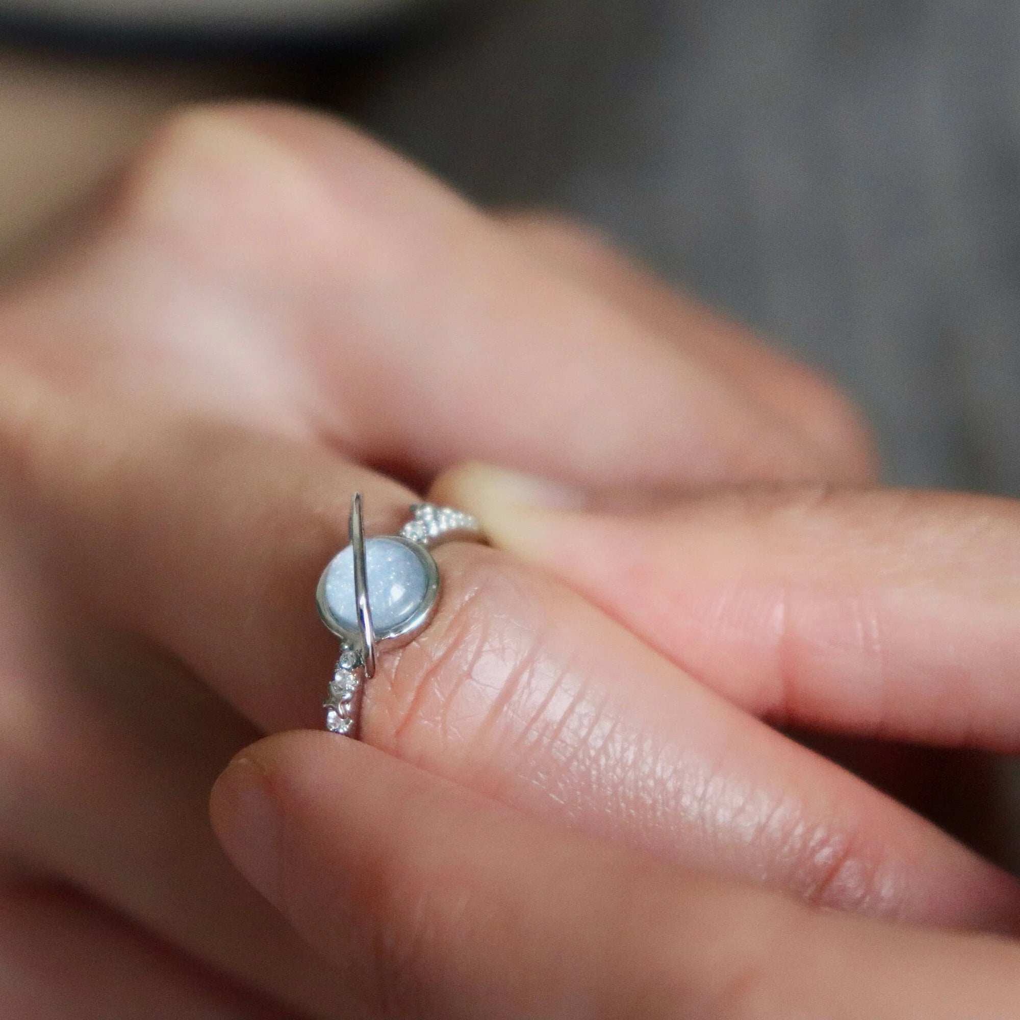 Blue Moonstone Saturn Ring