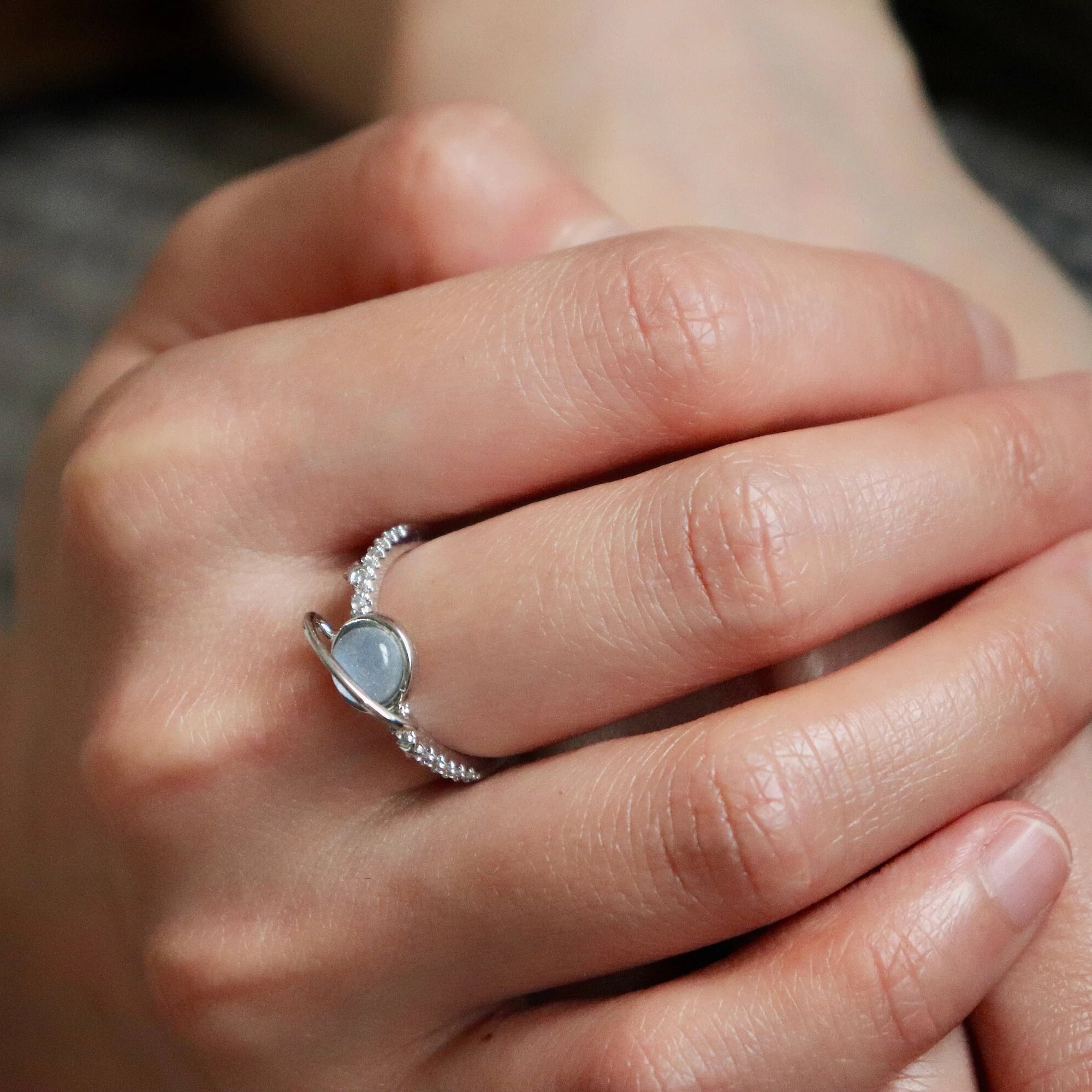 Blue Moonstone Saturn Ring