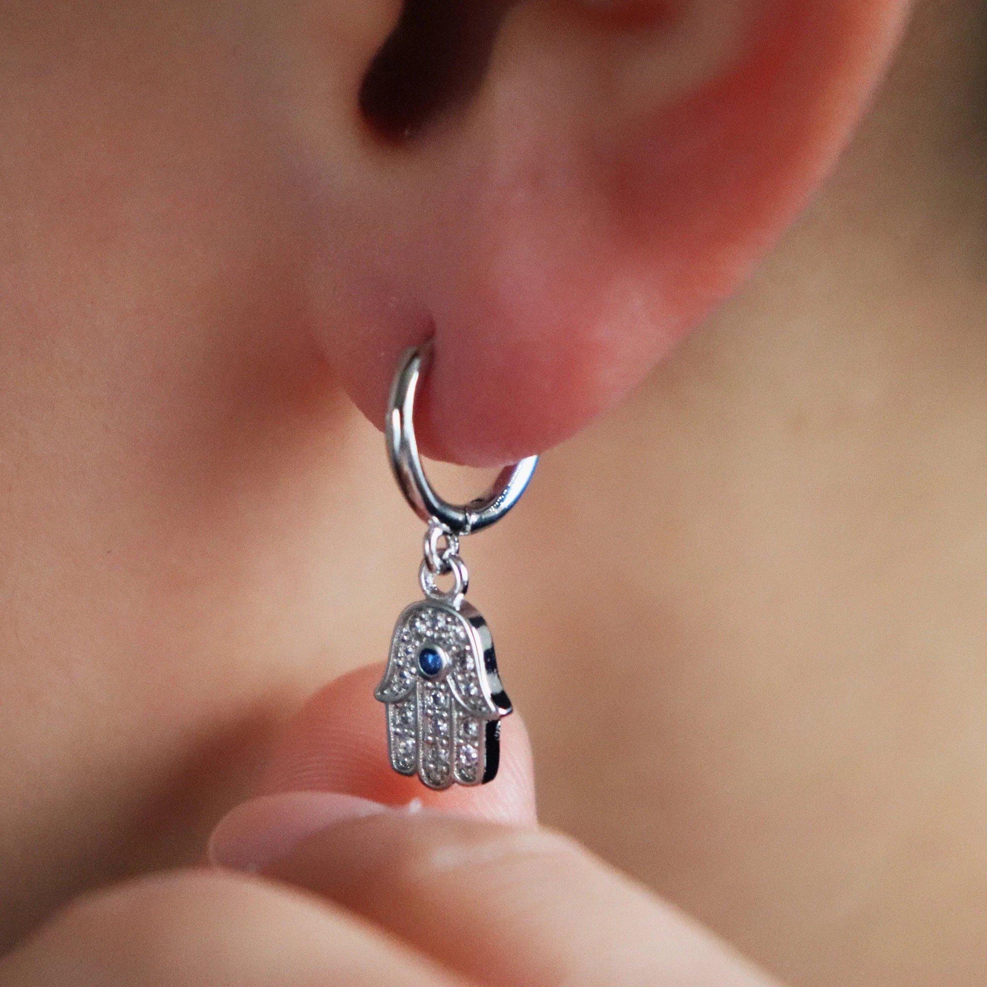 Dangling Hamsa Hand Hoop Earrings