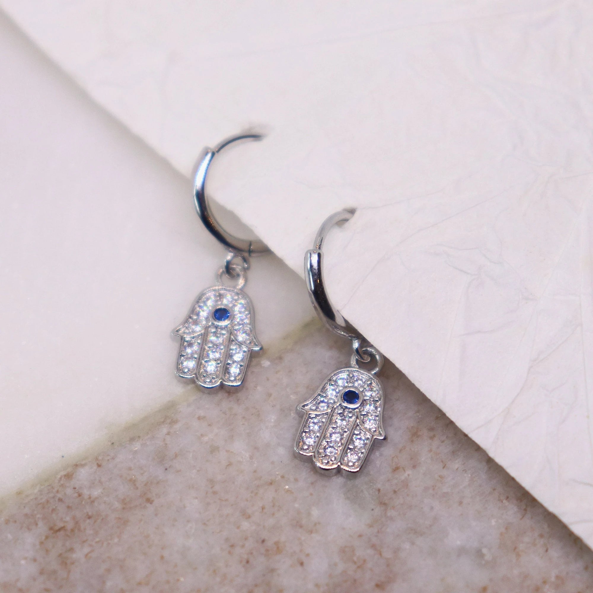 Dangling Hamsa Hand Hoop Earrings